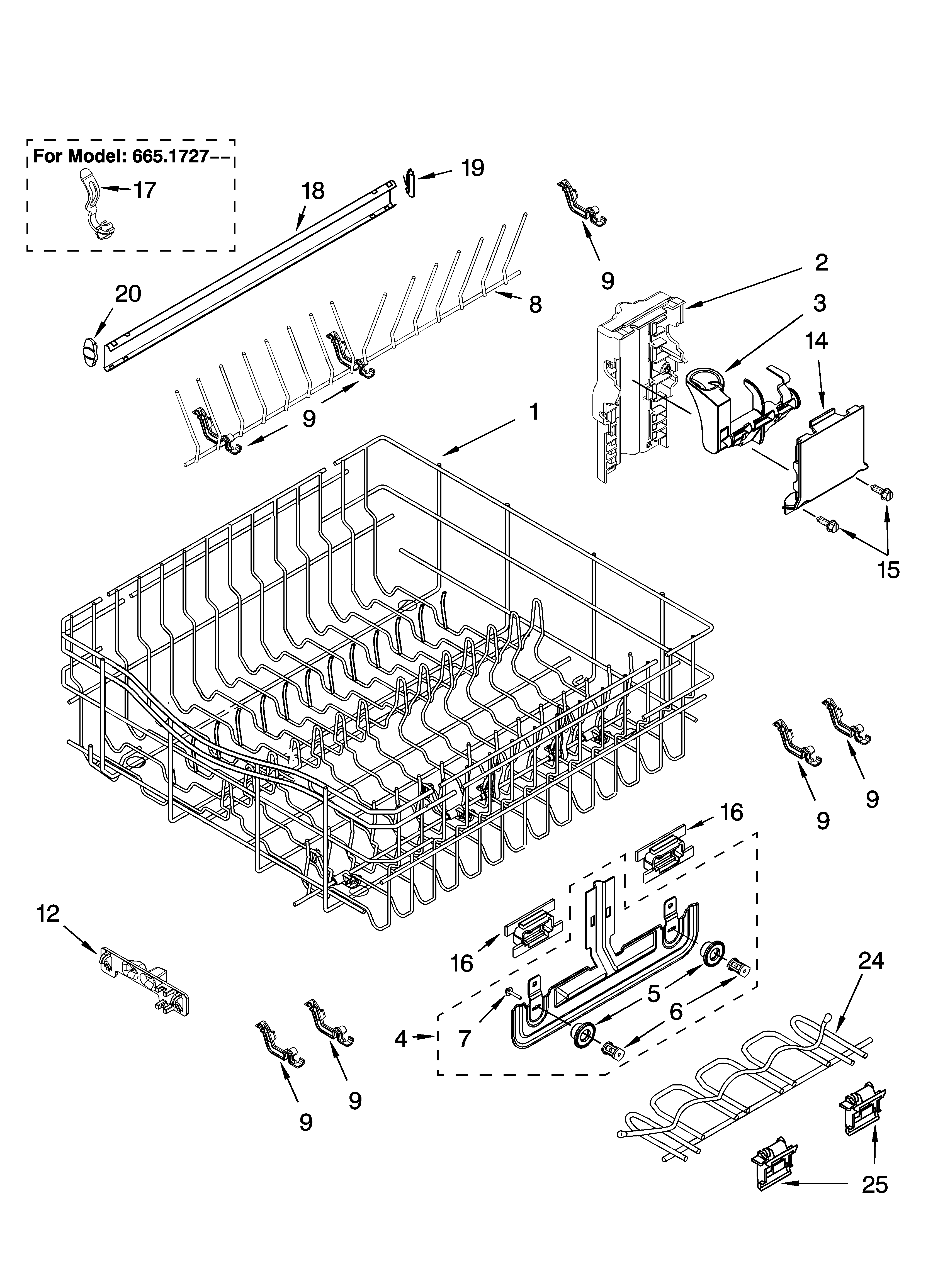 Upper rack and track parts