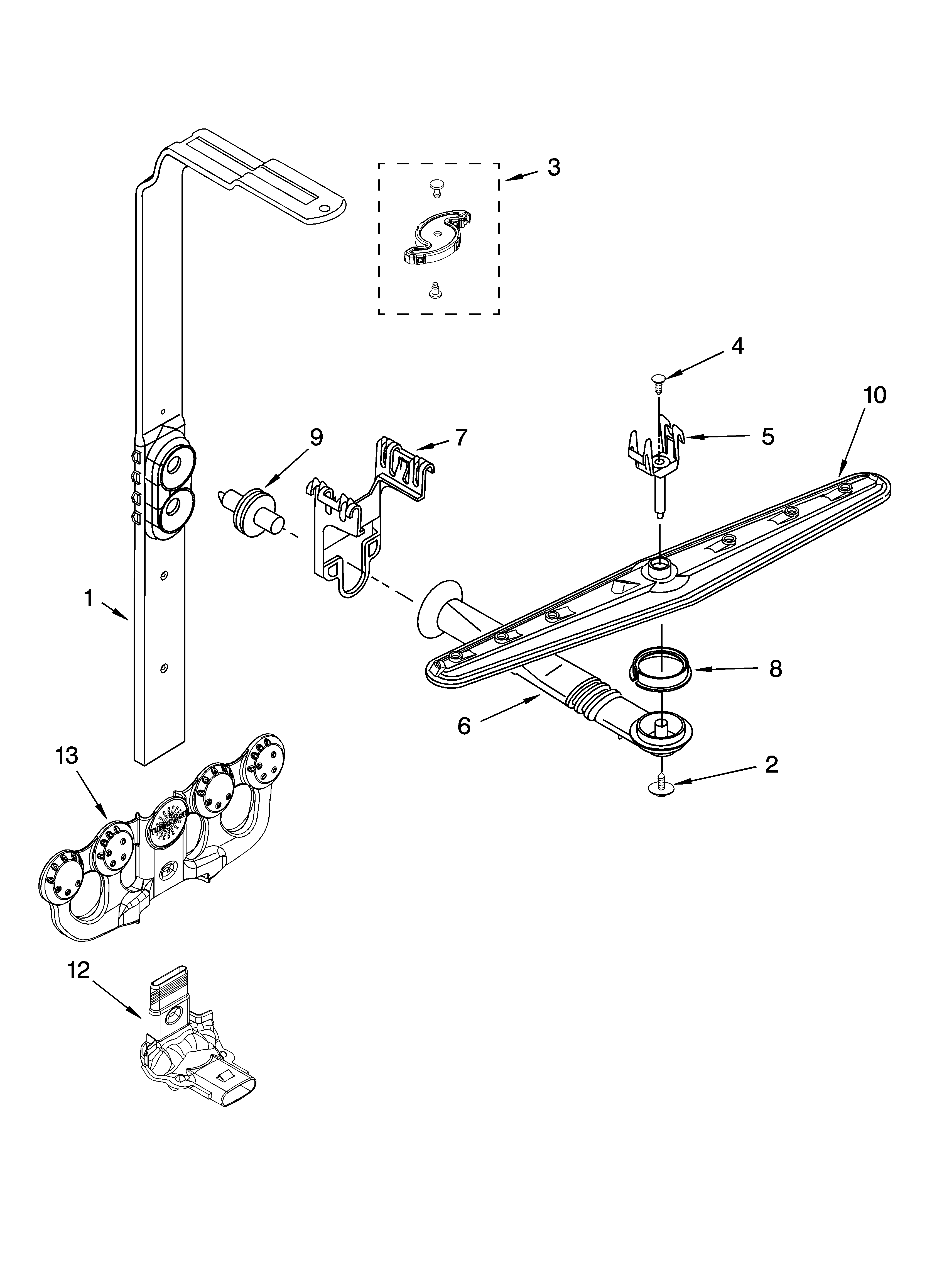 Upper wash and rinse parts