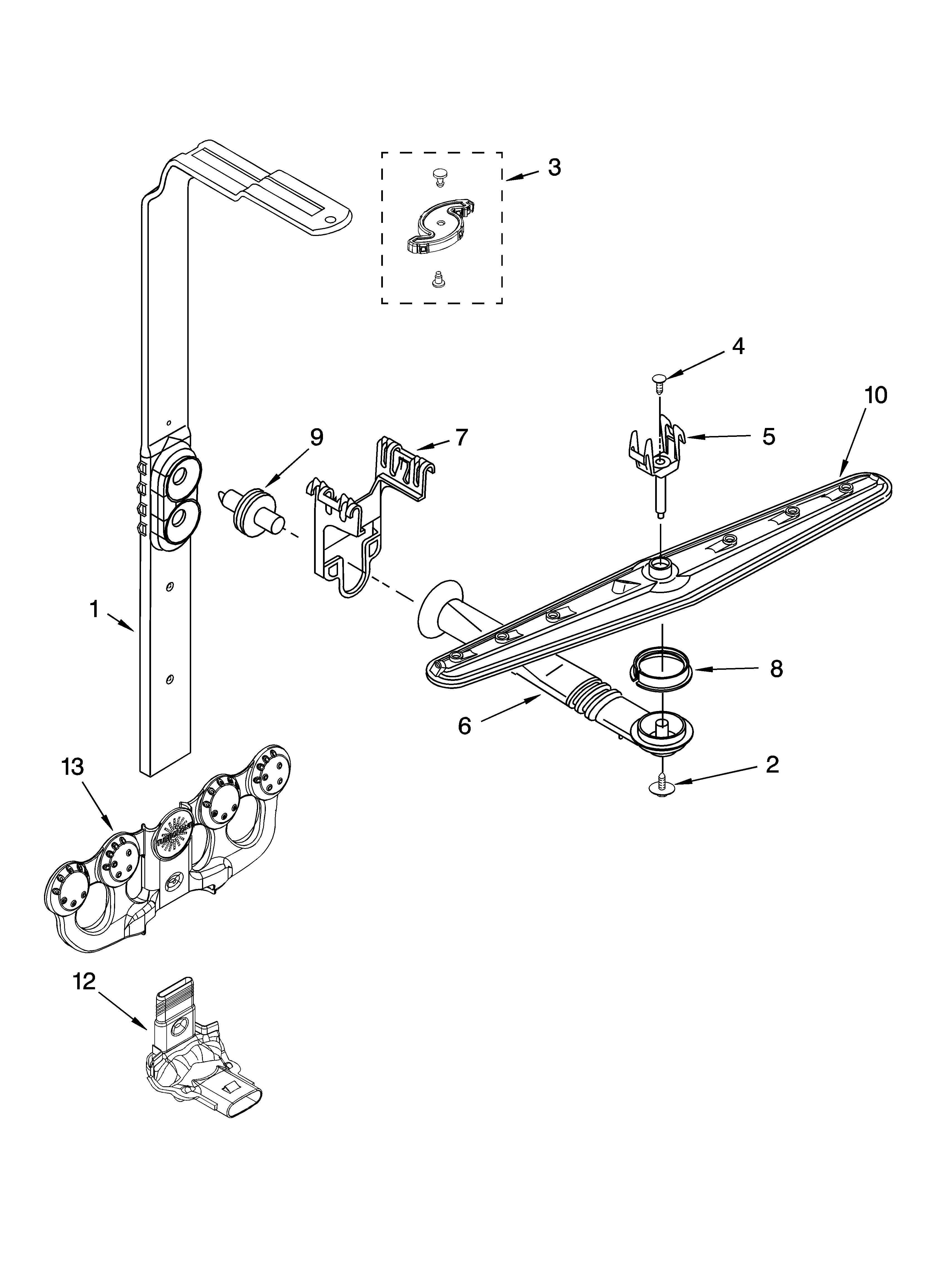 Upper wash and rinse parts