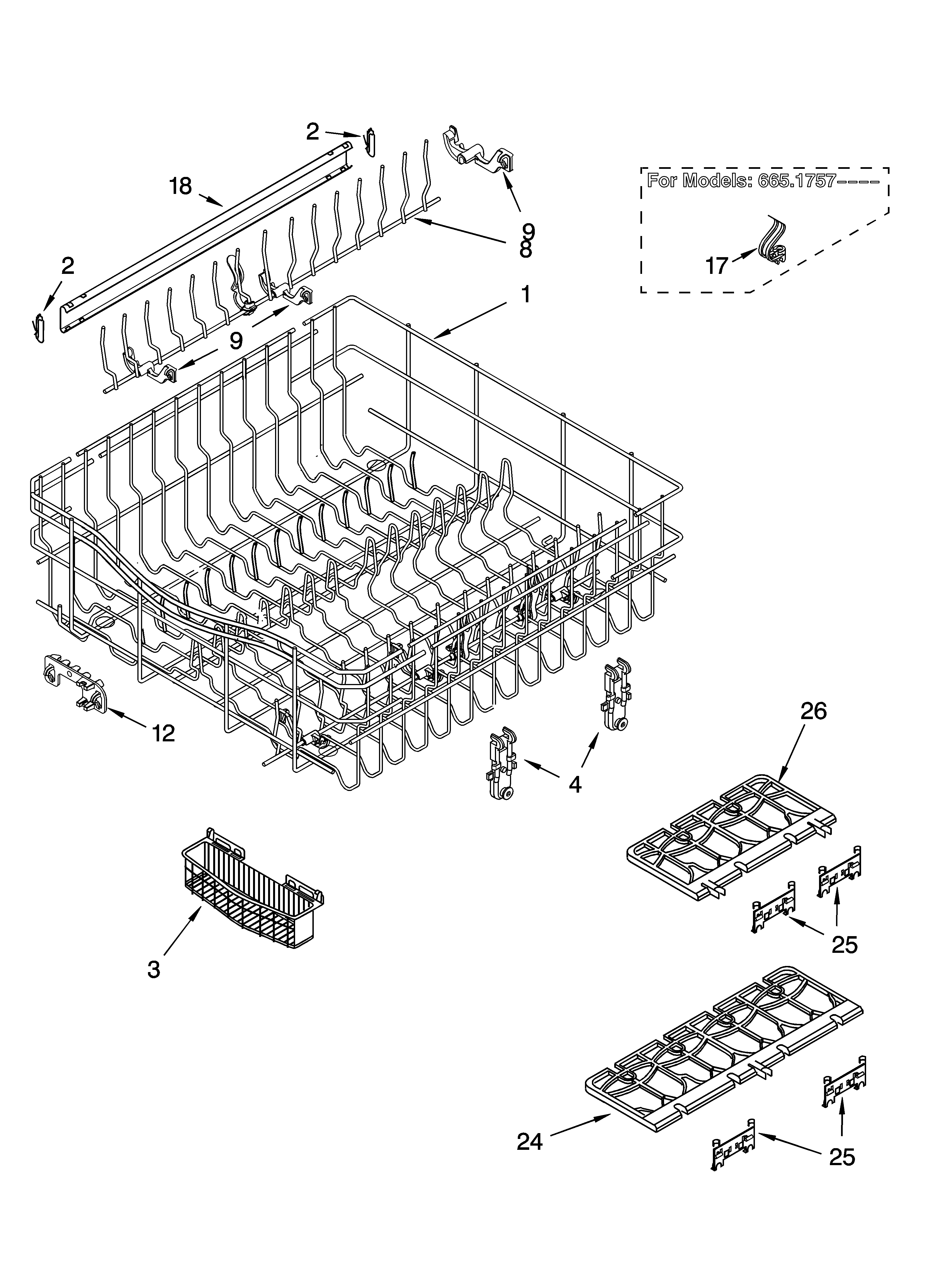 Upper rack and track parts