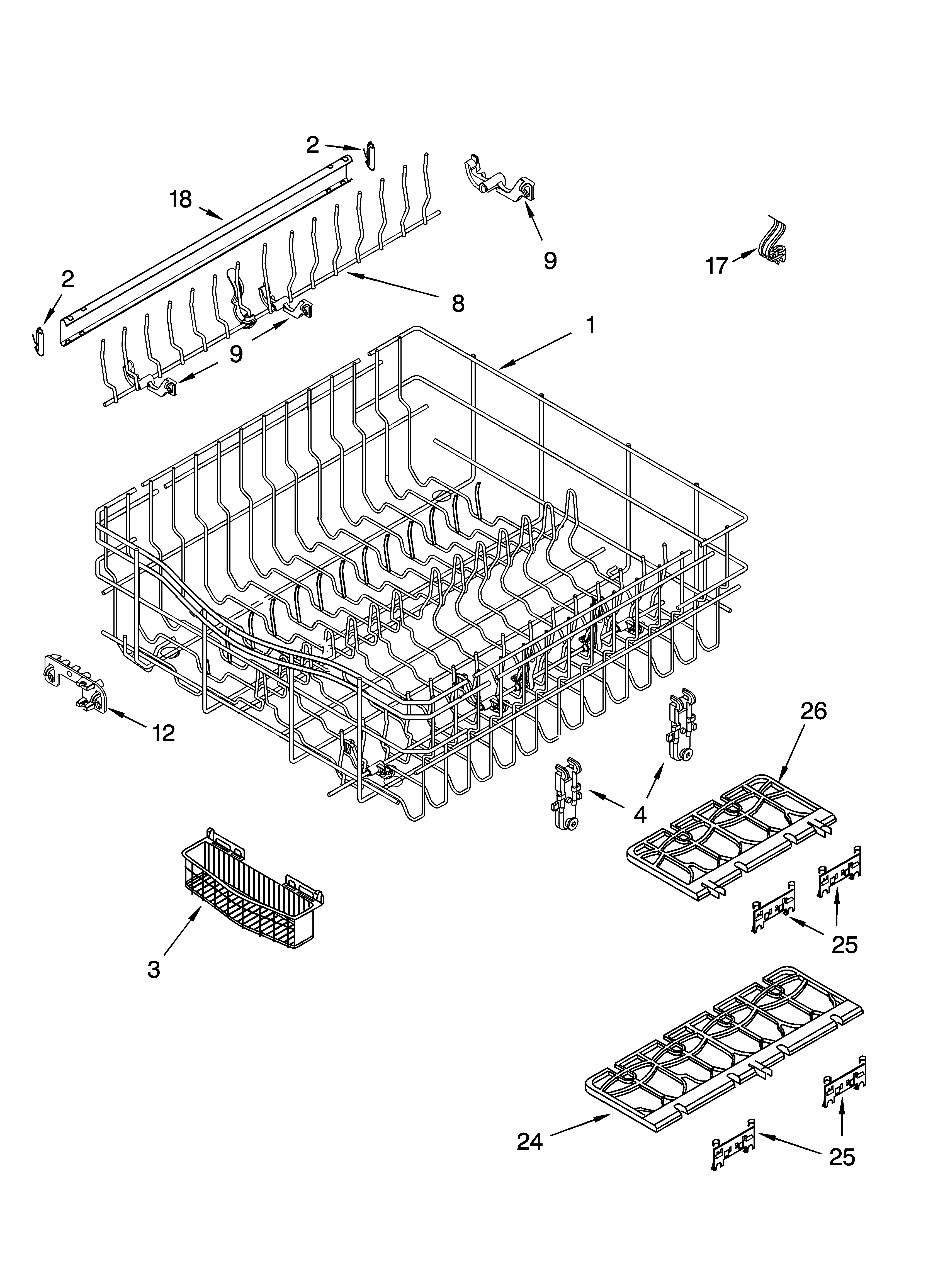 Upper rack and track parts
