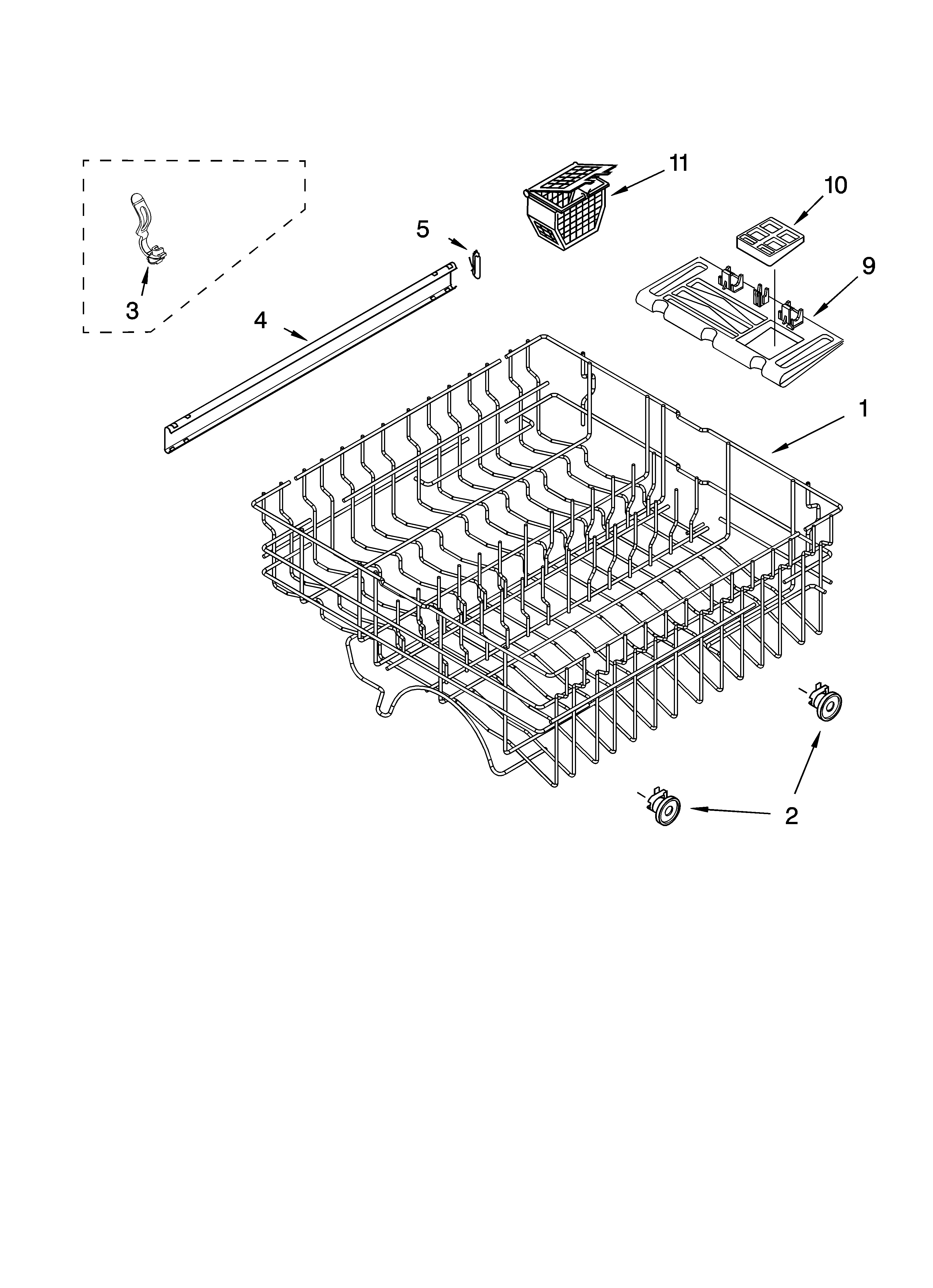 Upper rack and track parts