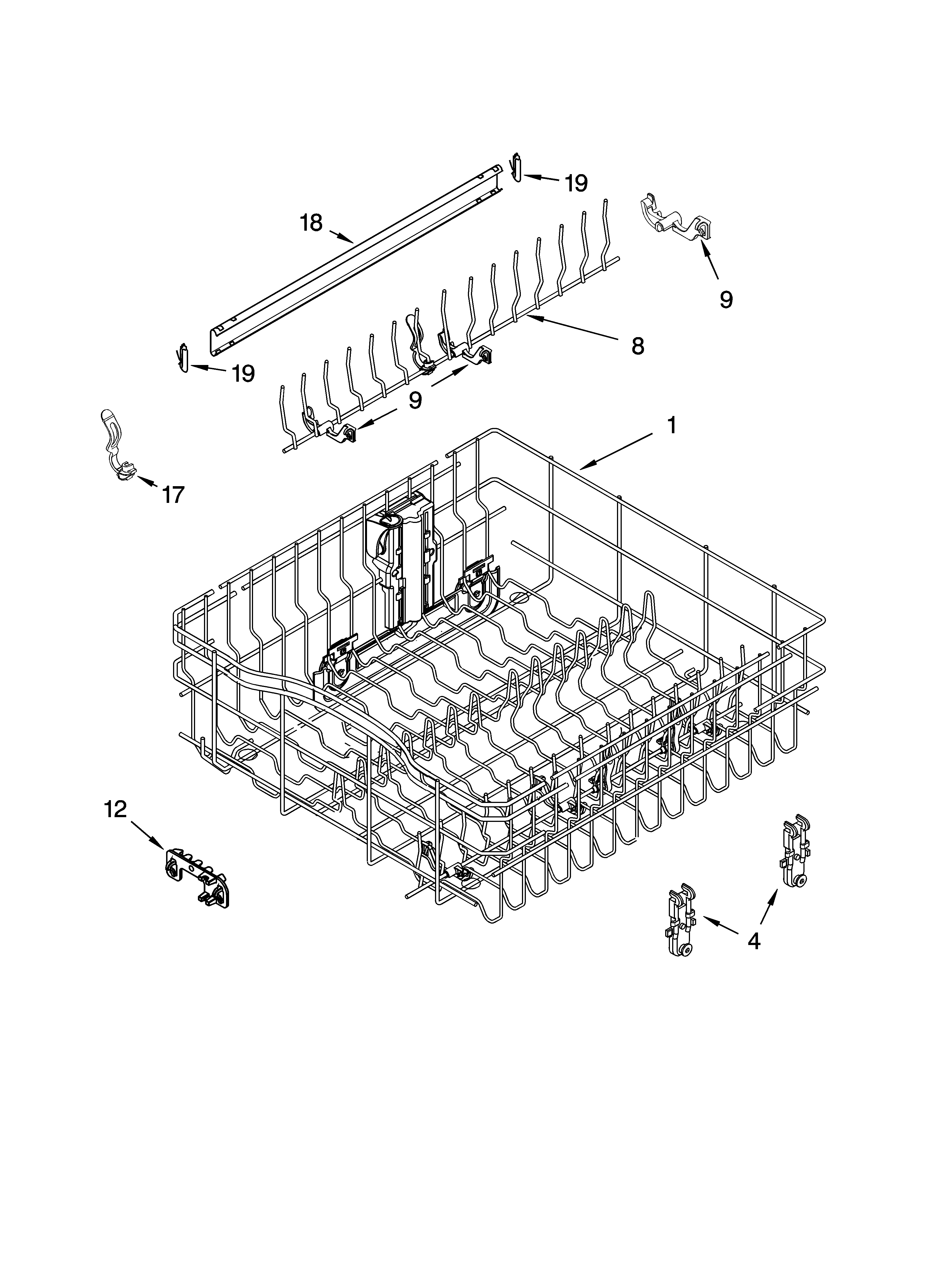 Upper rack and track parts
