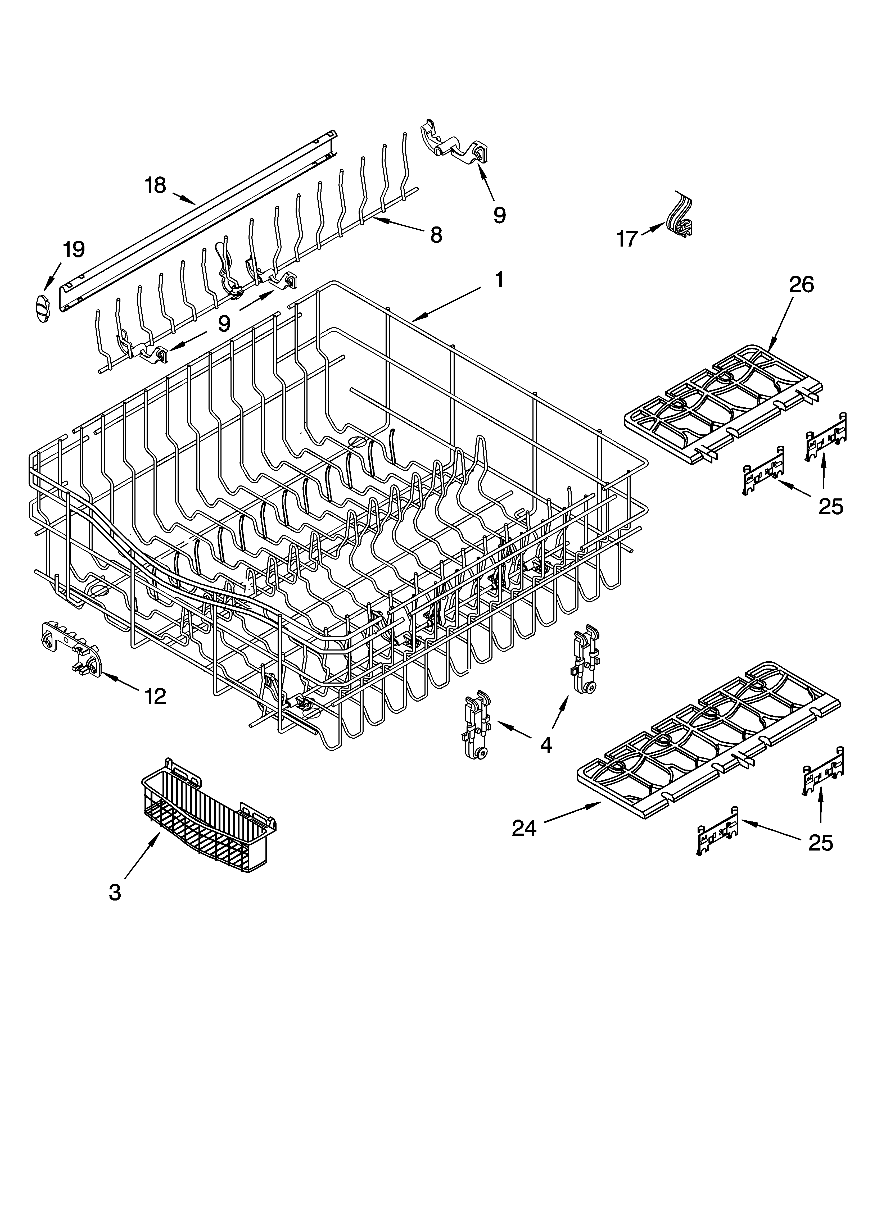 Upper rack and track parts