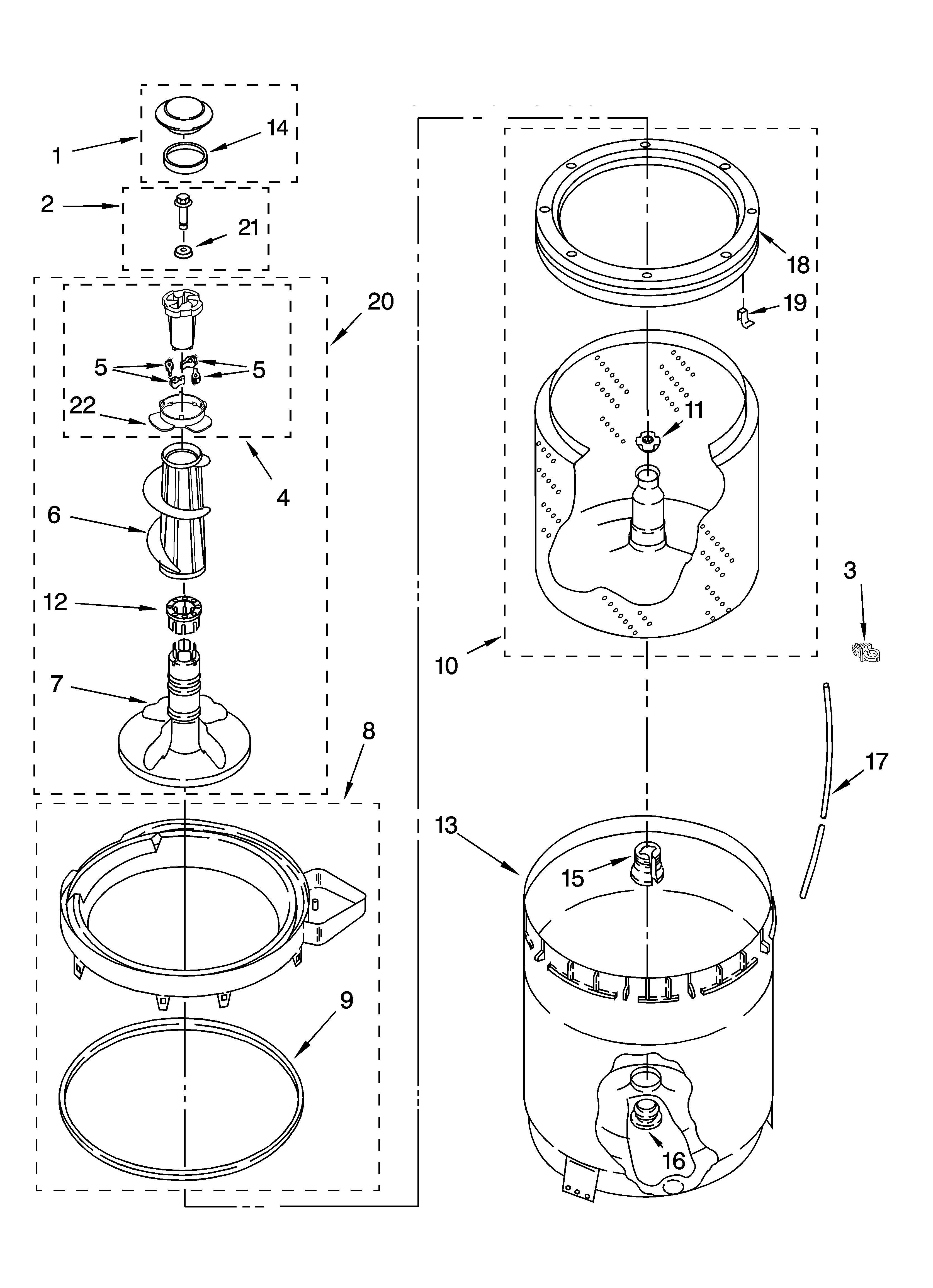 Agitator, basket and tub parts