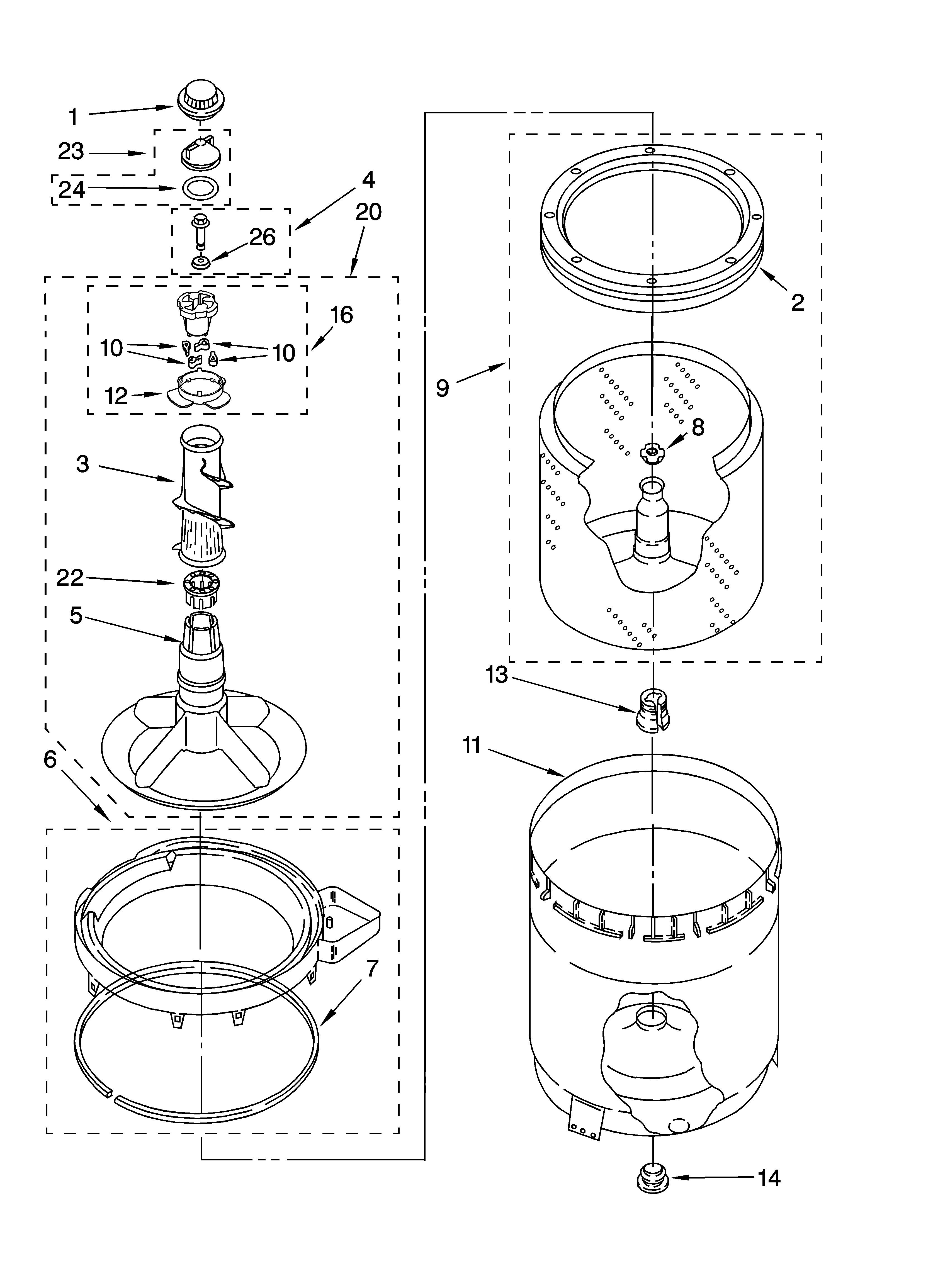Agitator, basket and tub parts