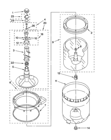 Agitator, basket and tub parts