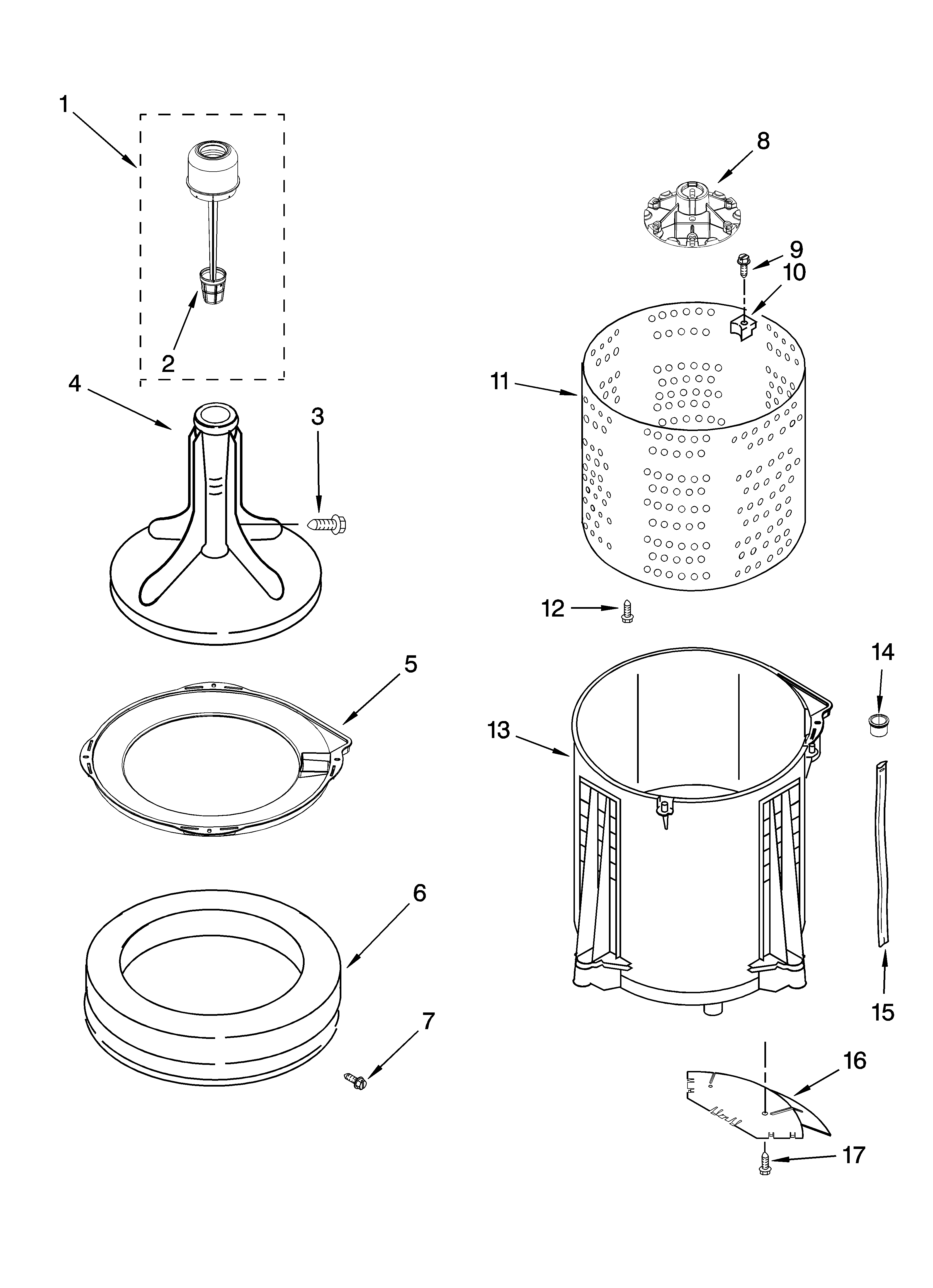 Agitator, basket and tub parts