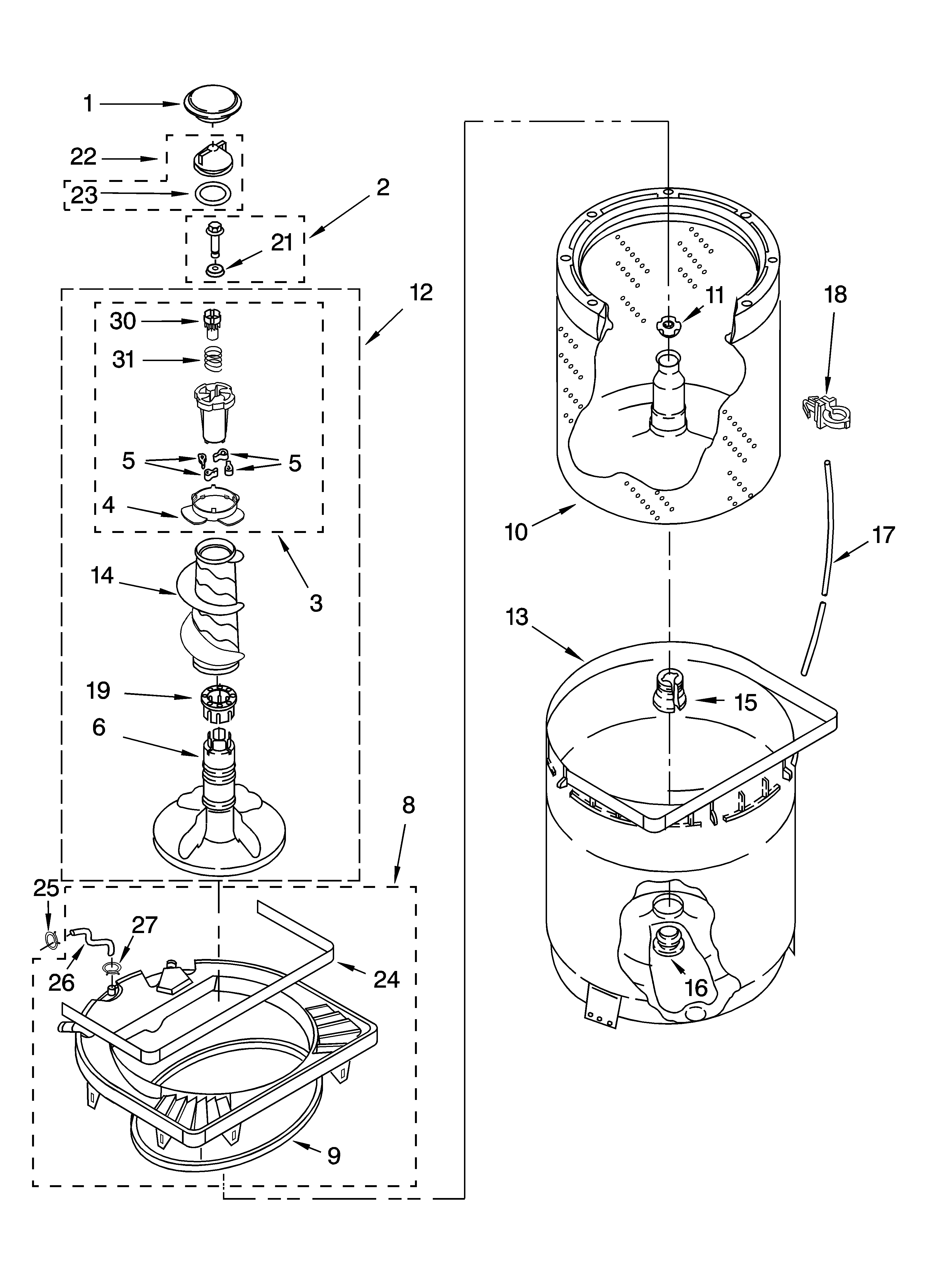 Agitator, basket and tub parts
