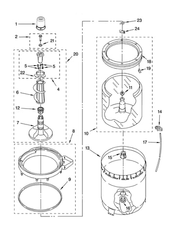 Agitator, basket and tub parts