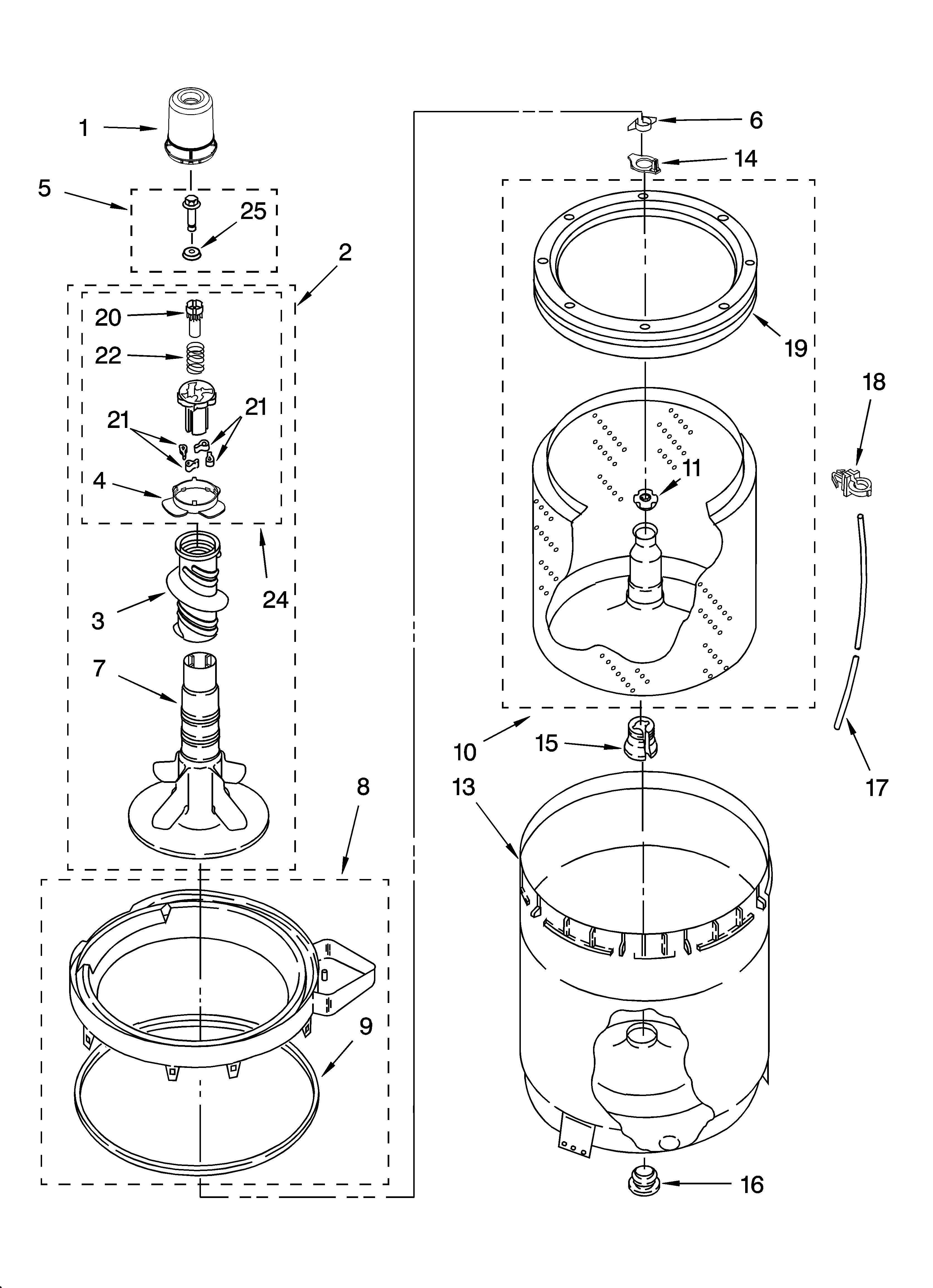Agitator, basket and tub parts