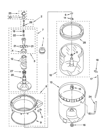 Agitator, basket and tub parts