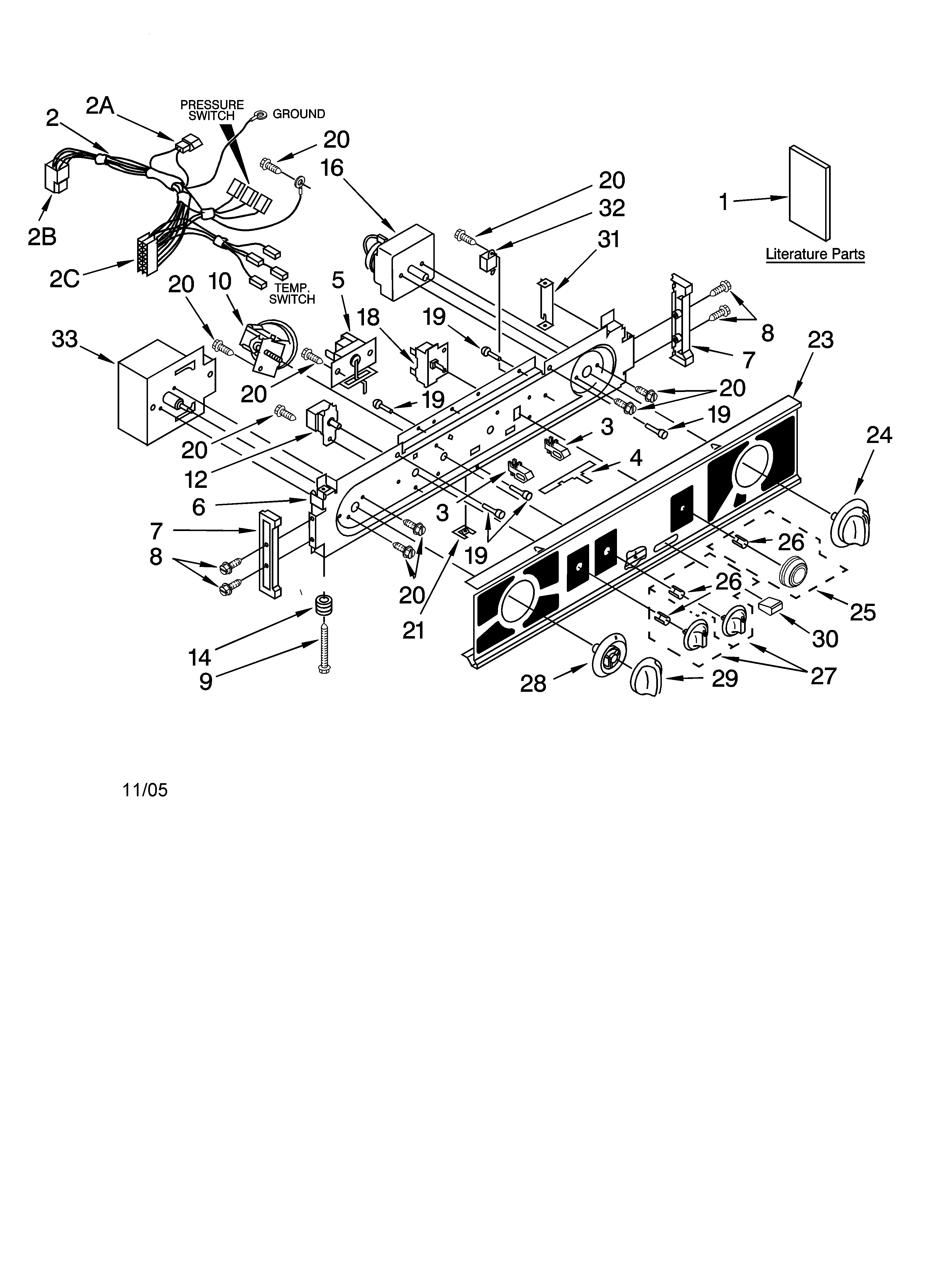 Washer/dryer control panel parts