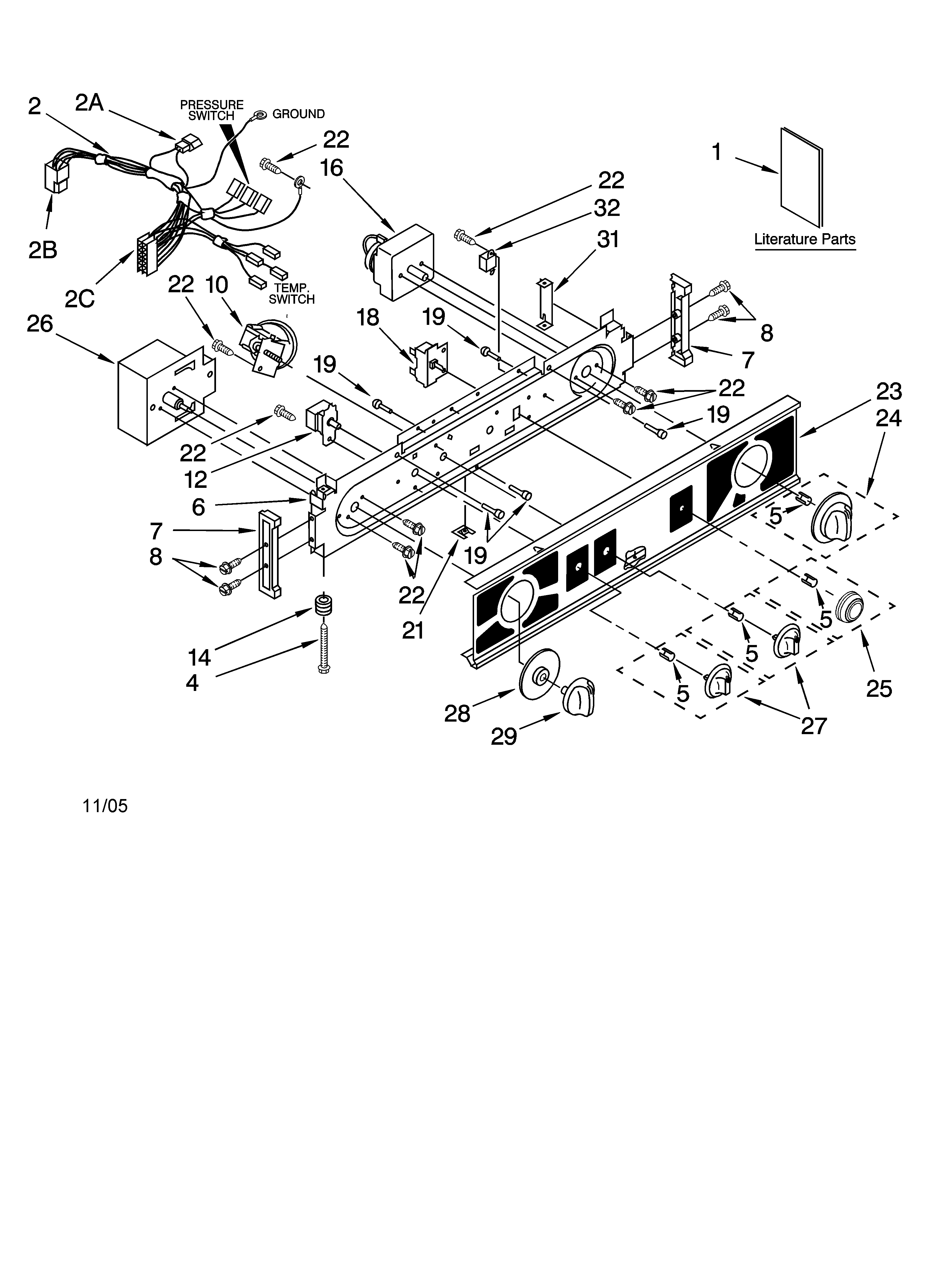 Washer/dryer control panel parts