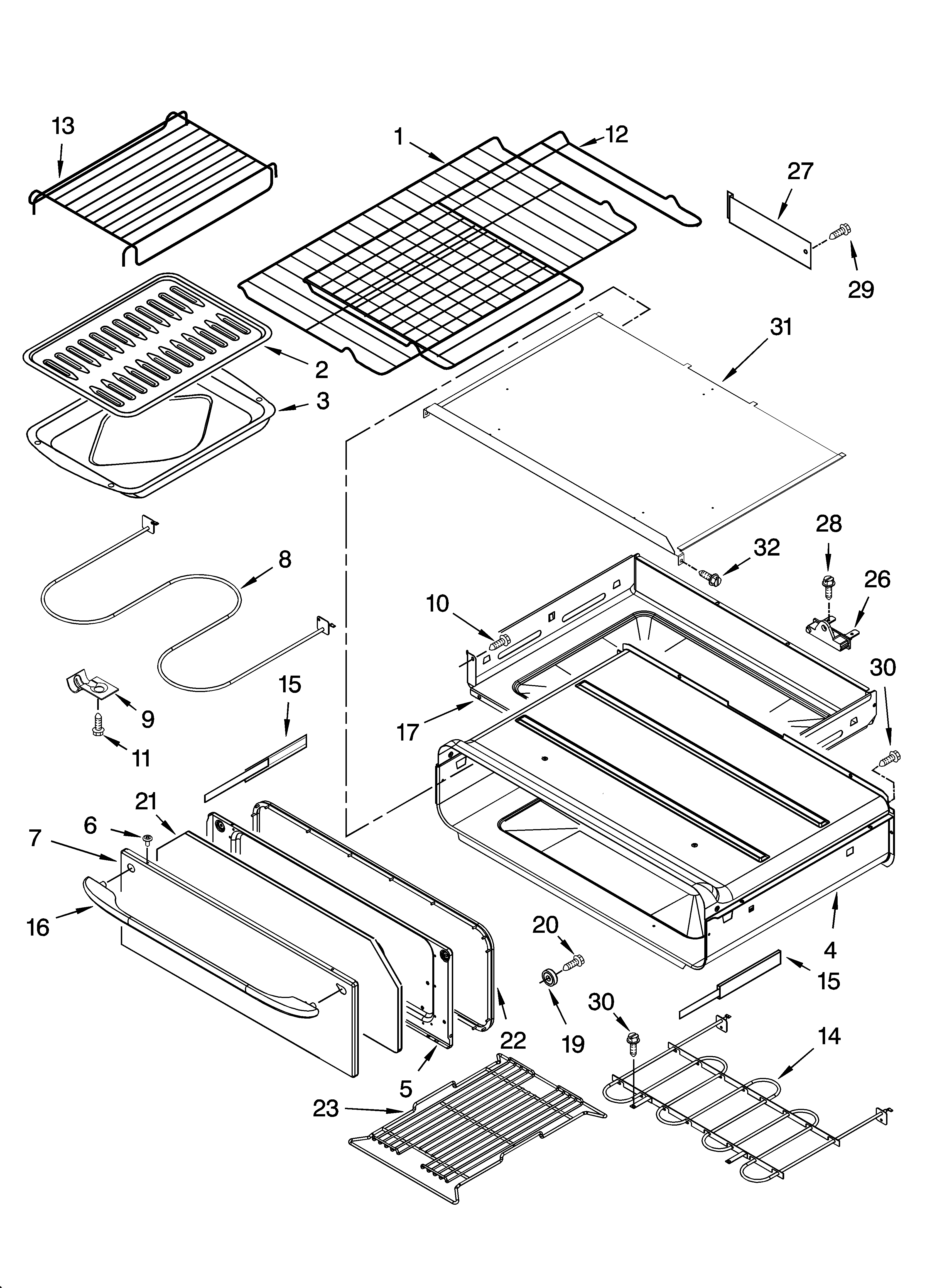 Bake drawer & broiler parts