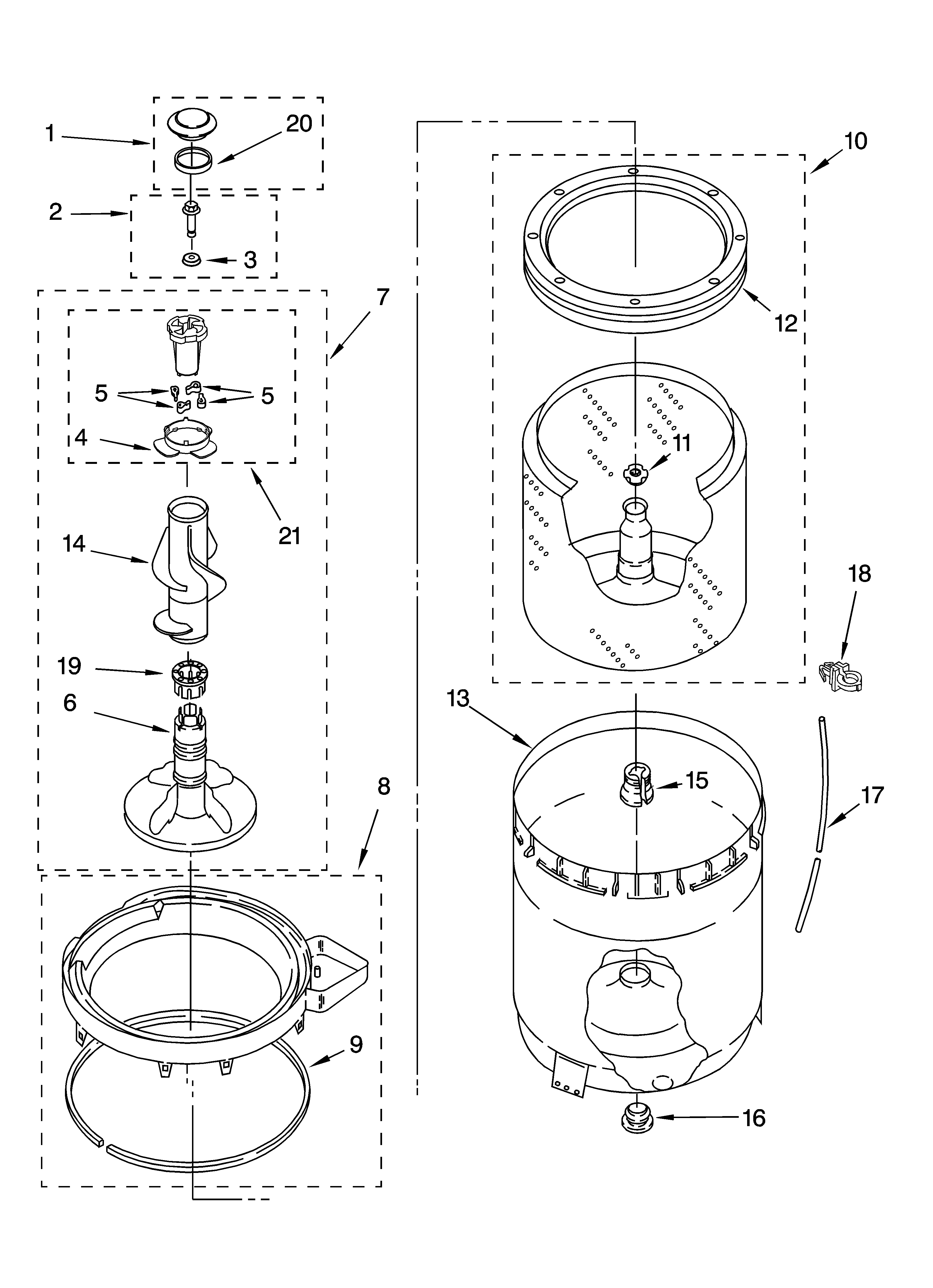 Agitator, basket and tub parts