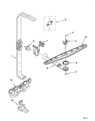 Upper wash and rinse parts