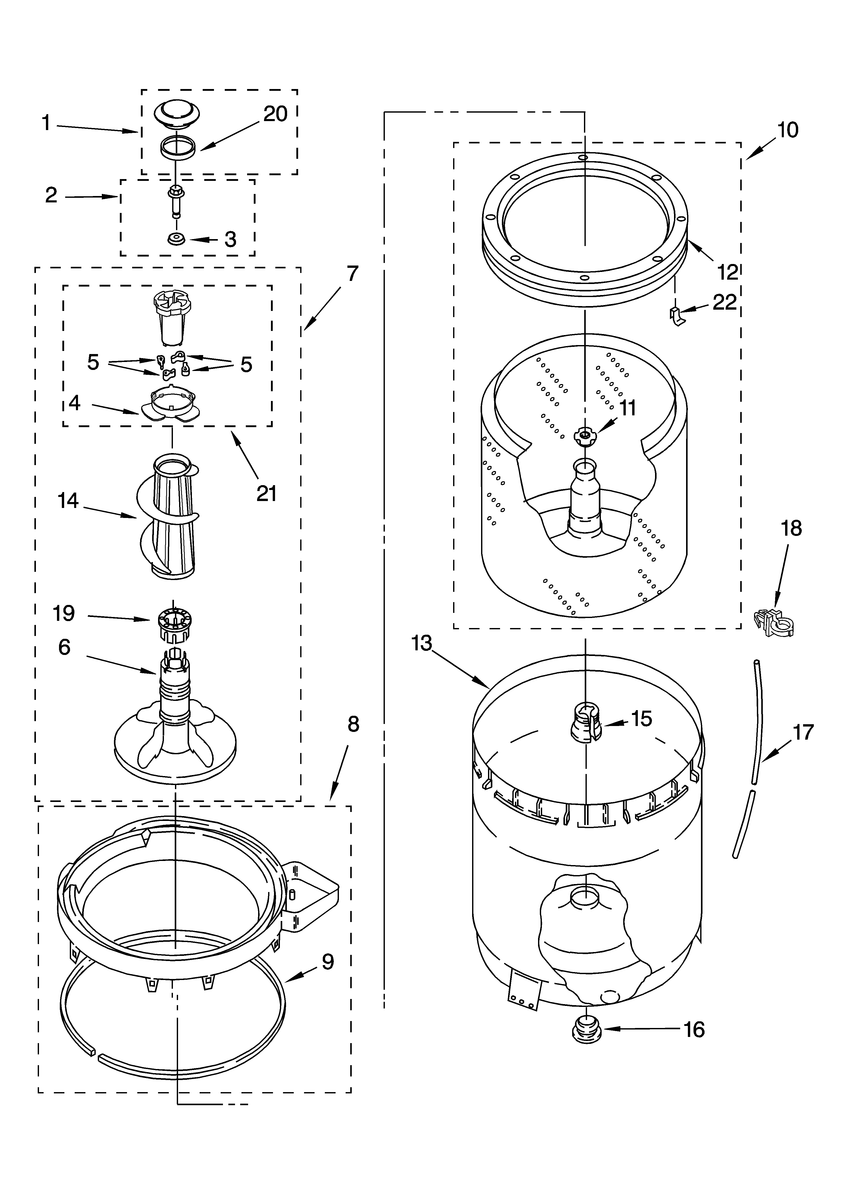 Agitator, basket and tub parts