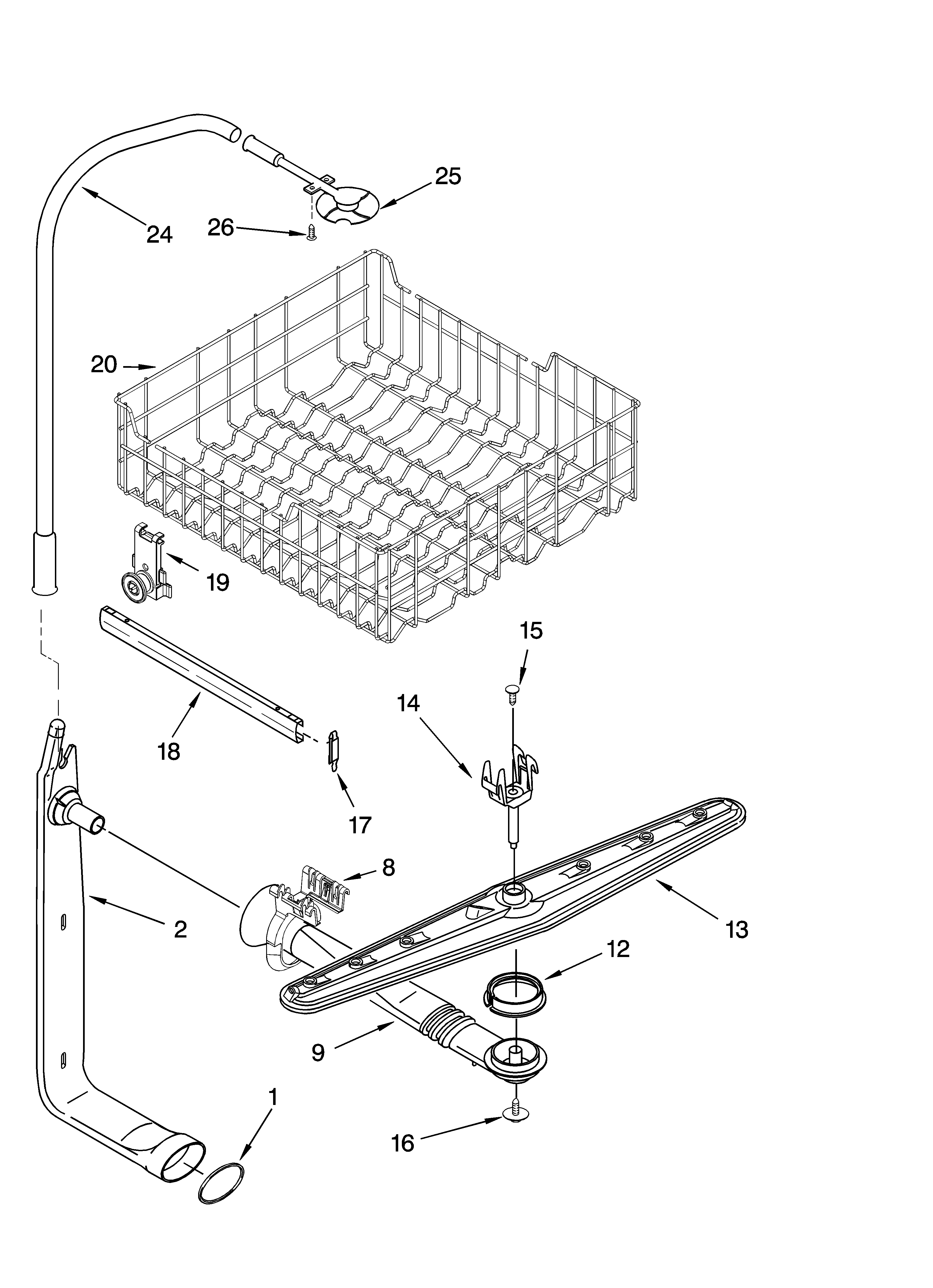 Upper dishrack and water feed parts