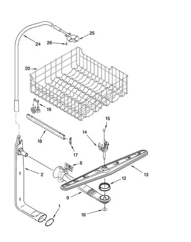Upper dishrack and water feed parts