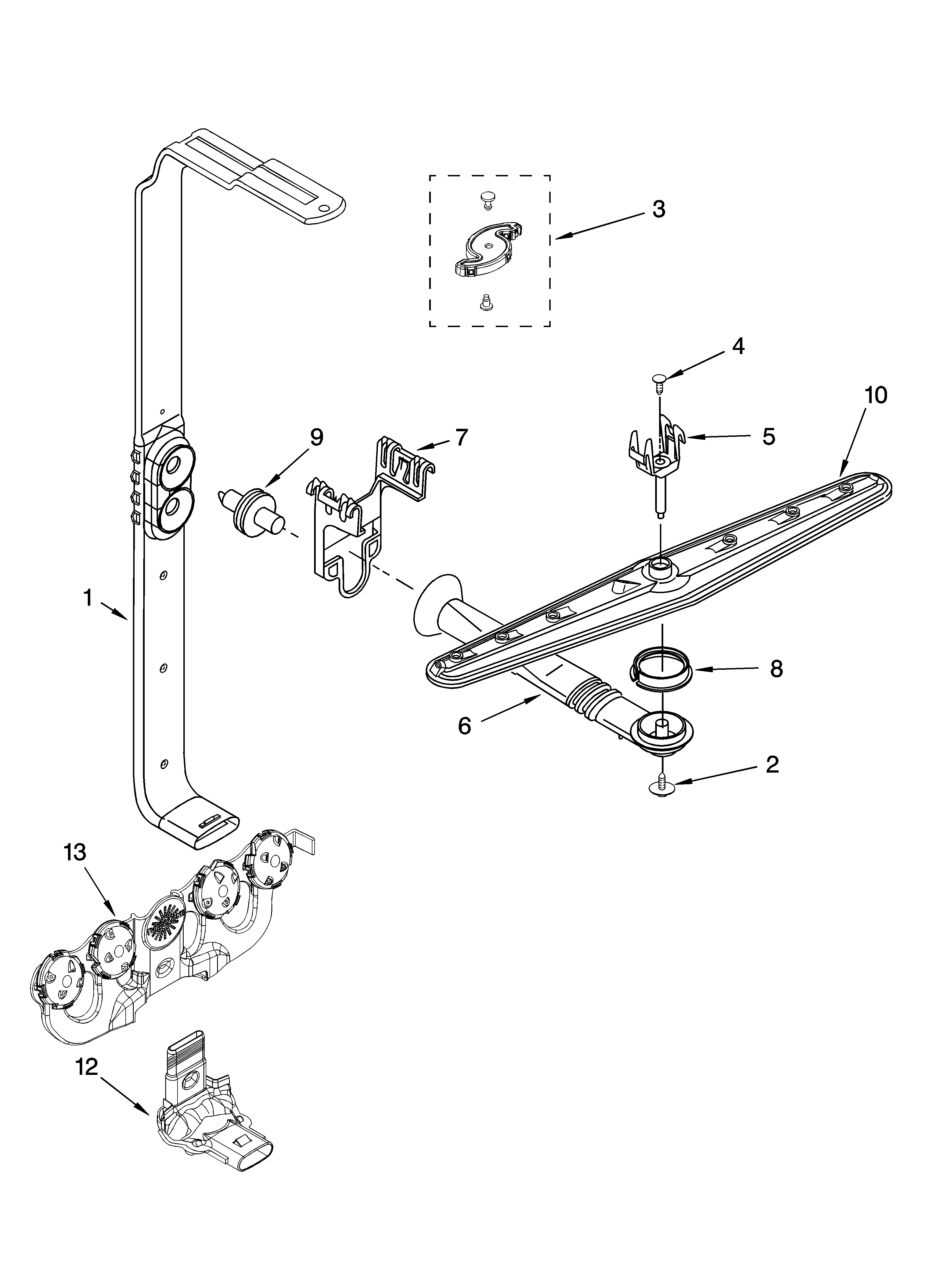 Upper wash and rinse parts