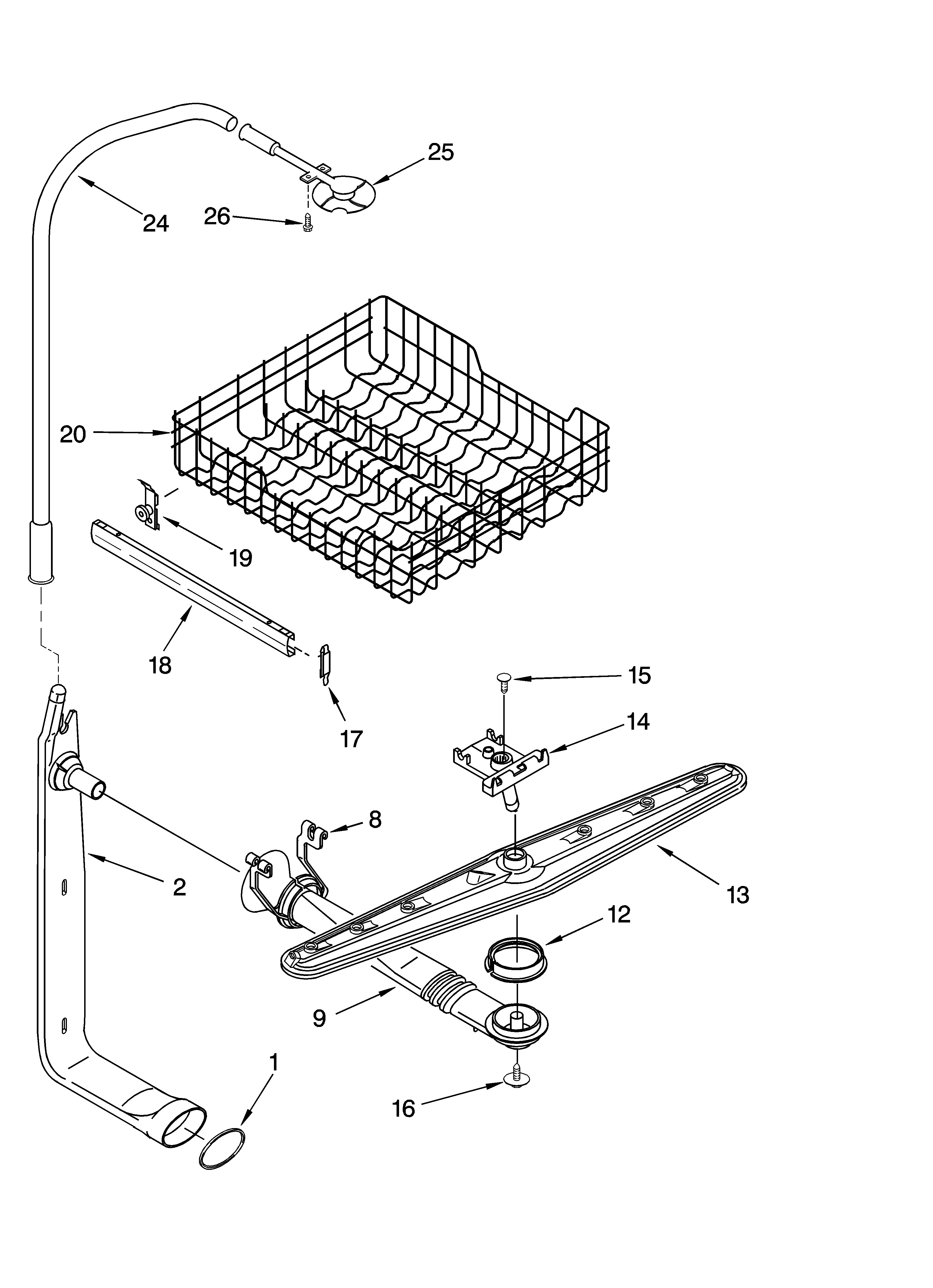 Upper dishrack and water feed parts