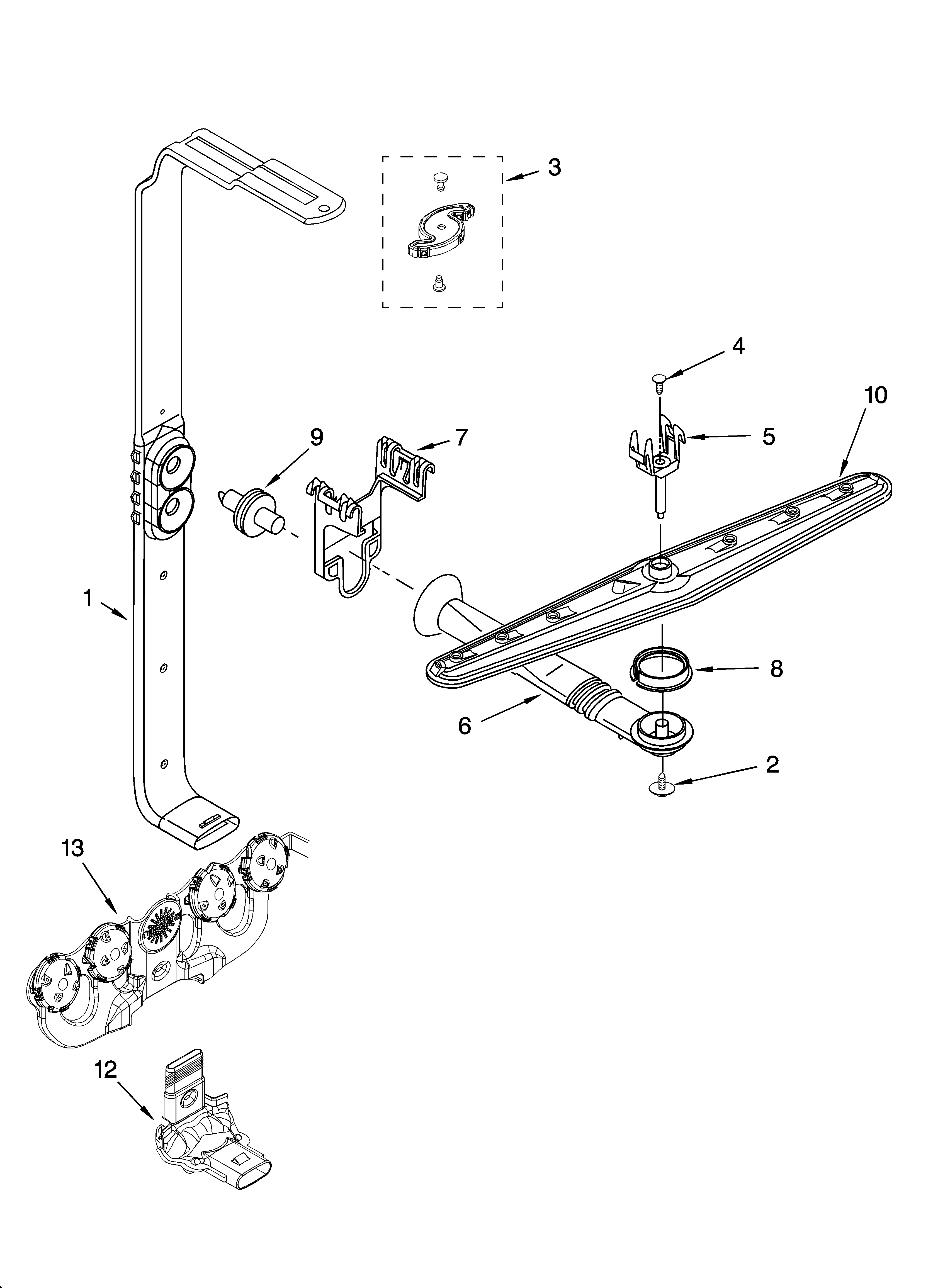 Upper wash and rinse parts