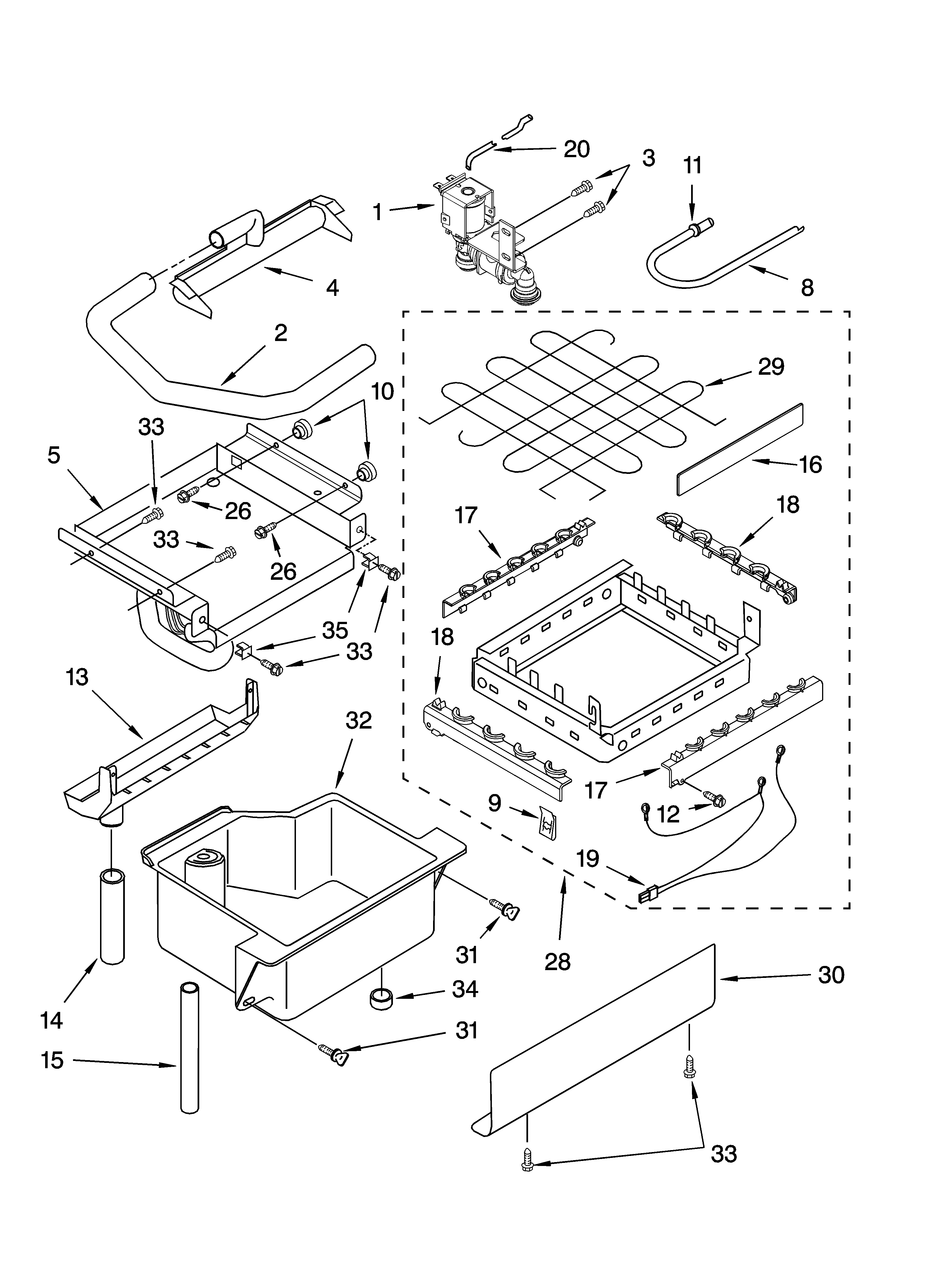 Evaporator ice cutter grid and water parts