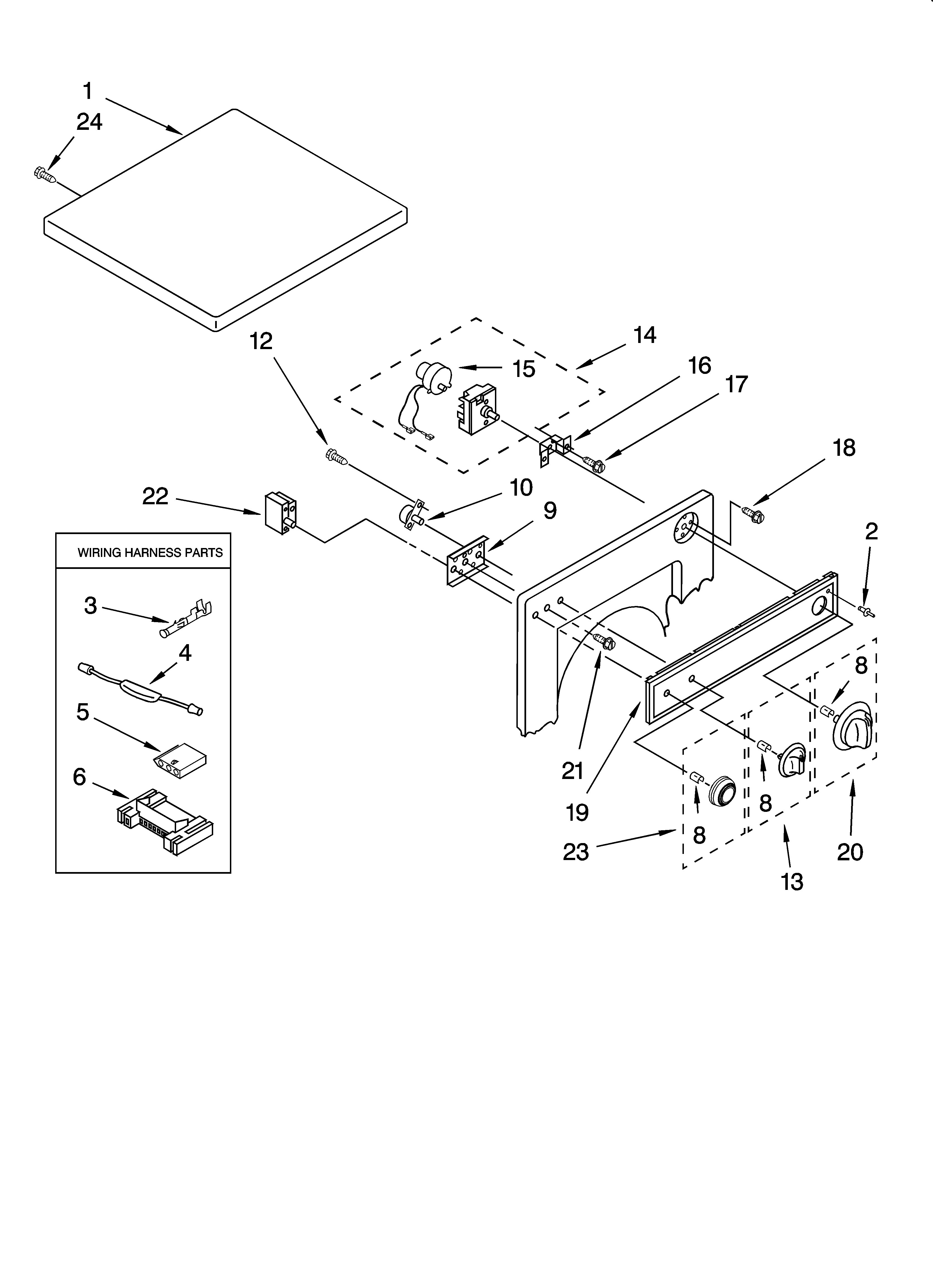 Top and console parts, optional parts (not included)
