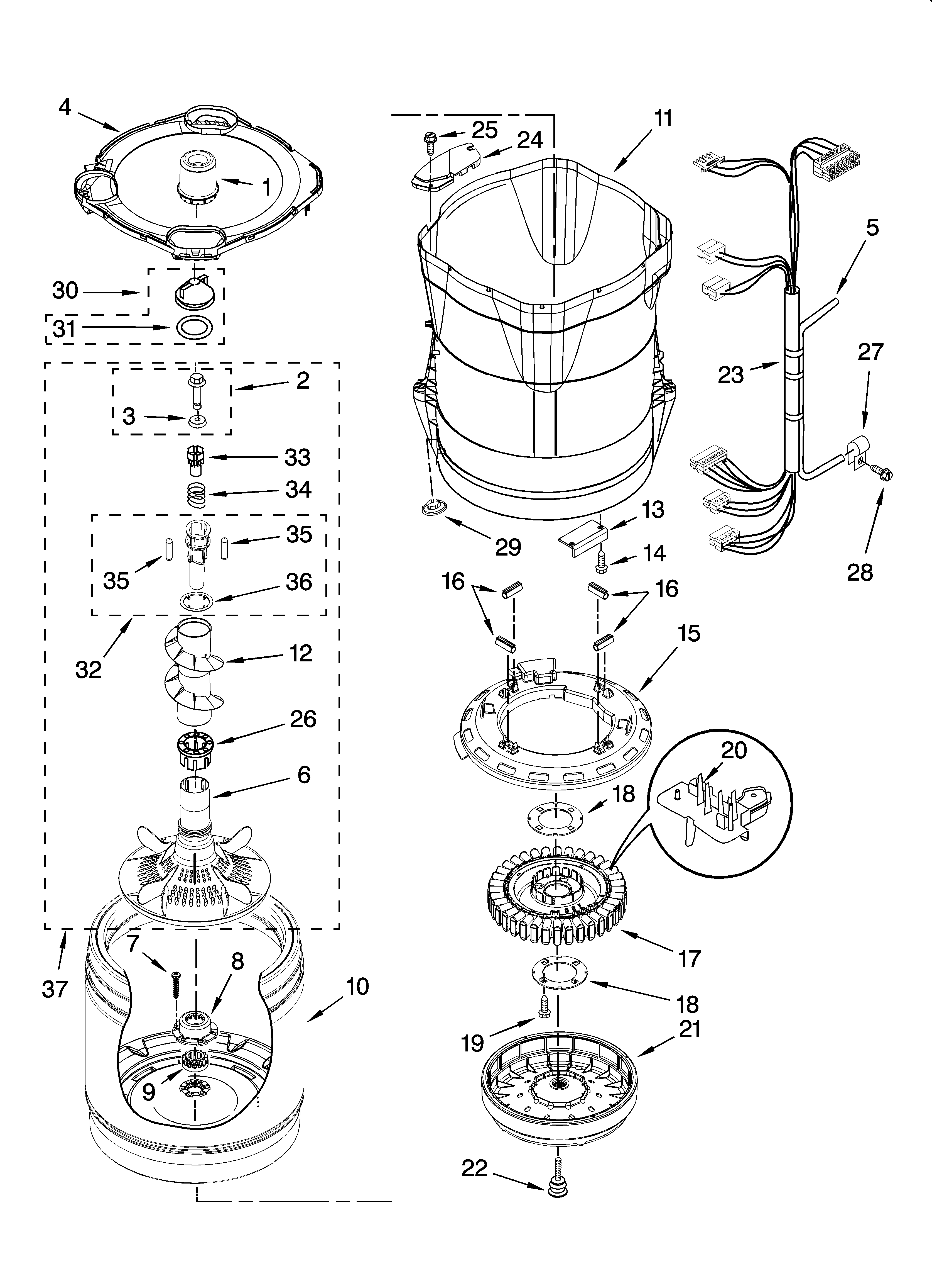 Motor, basket and tub parts