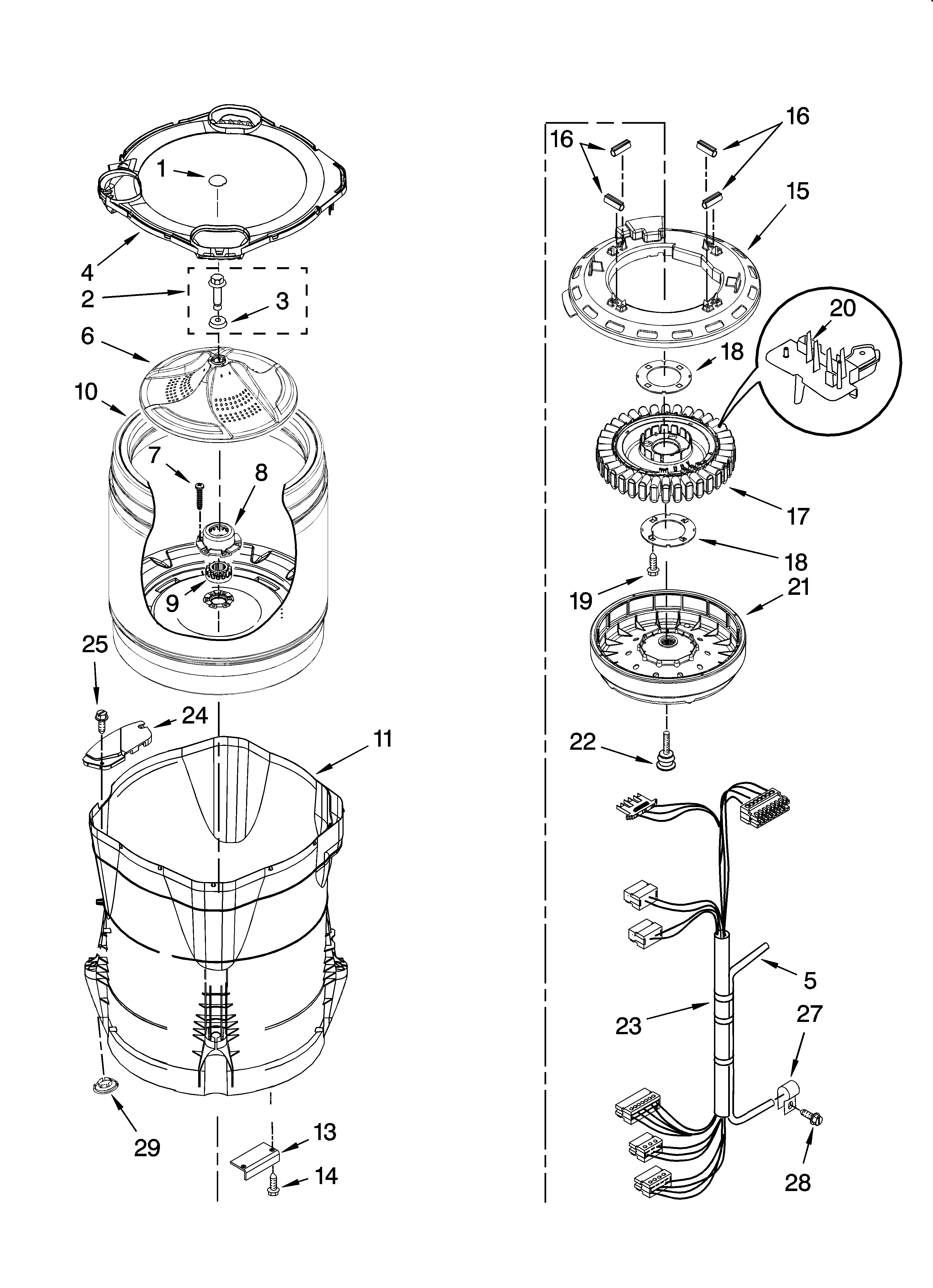 Motor, basket and tub parts