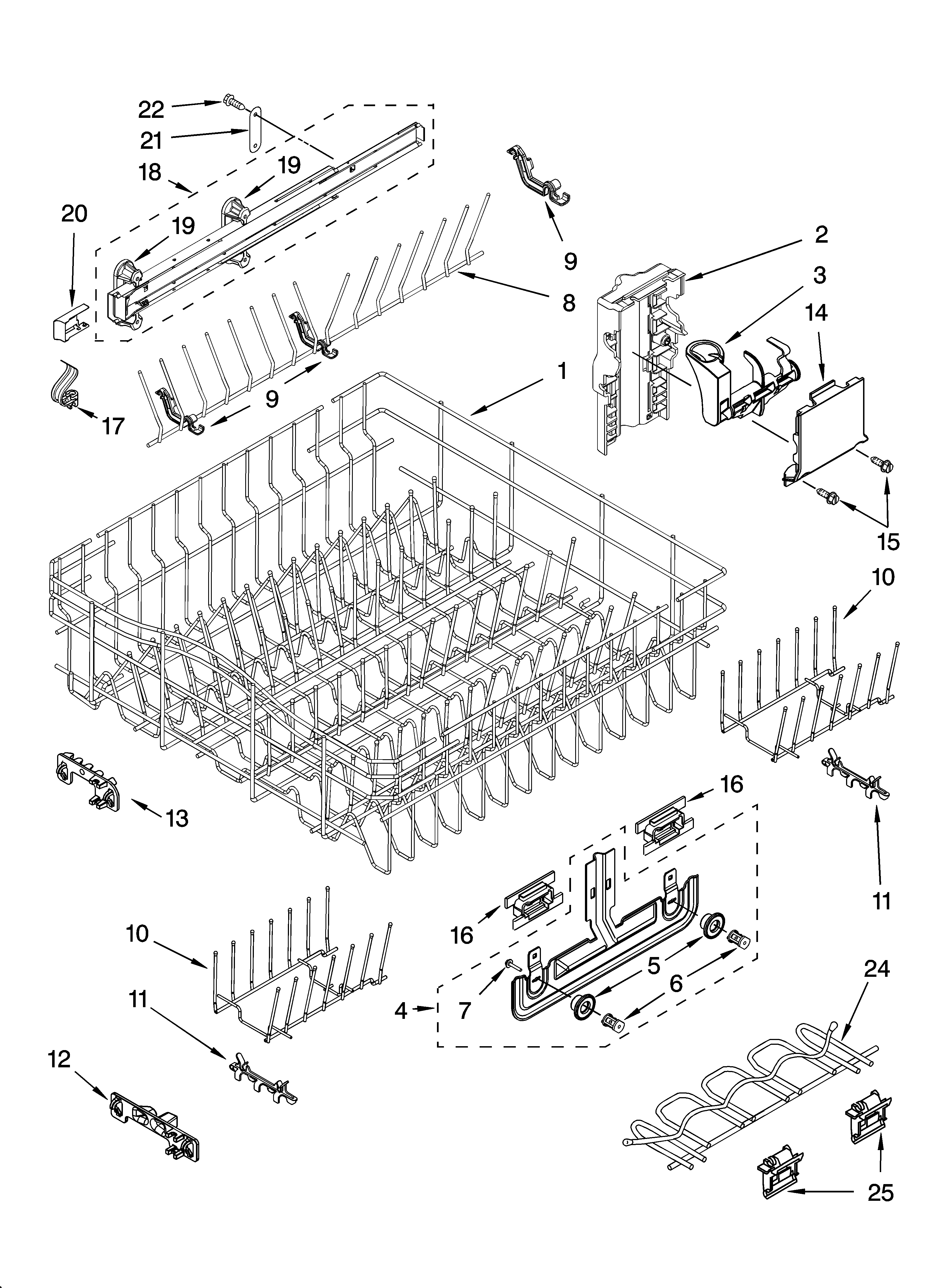 Upper rack and track parts