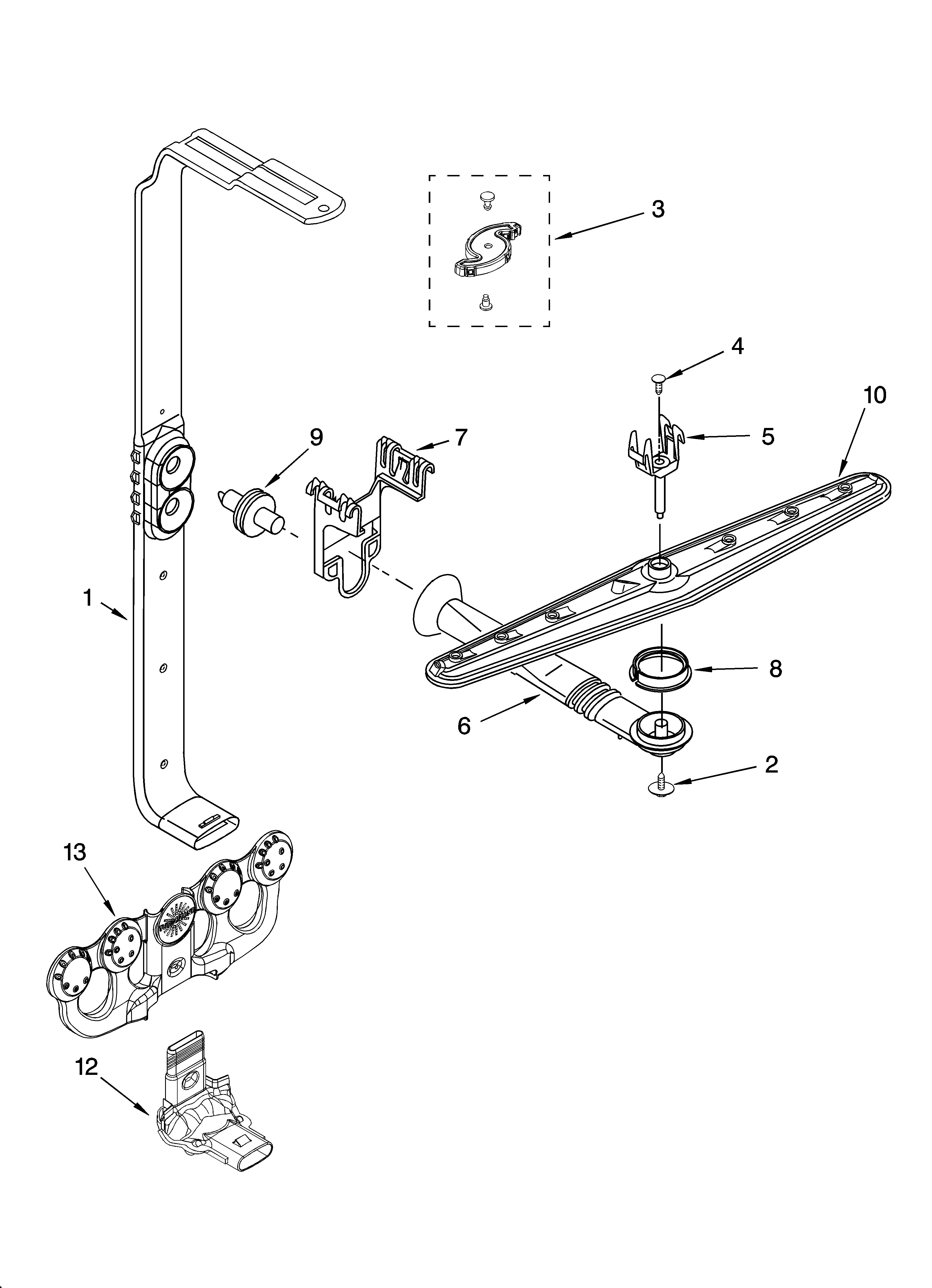Upper wash and rinse parts