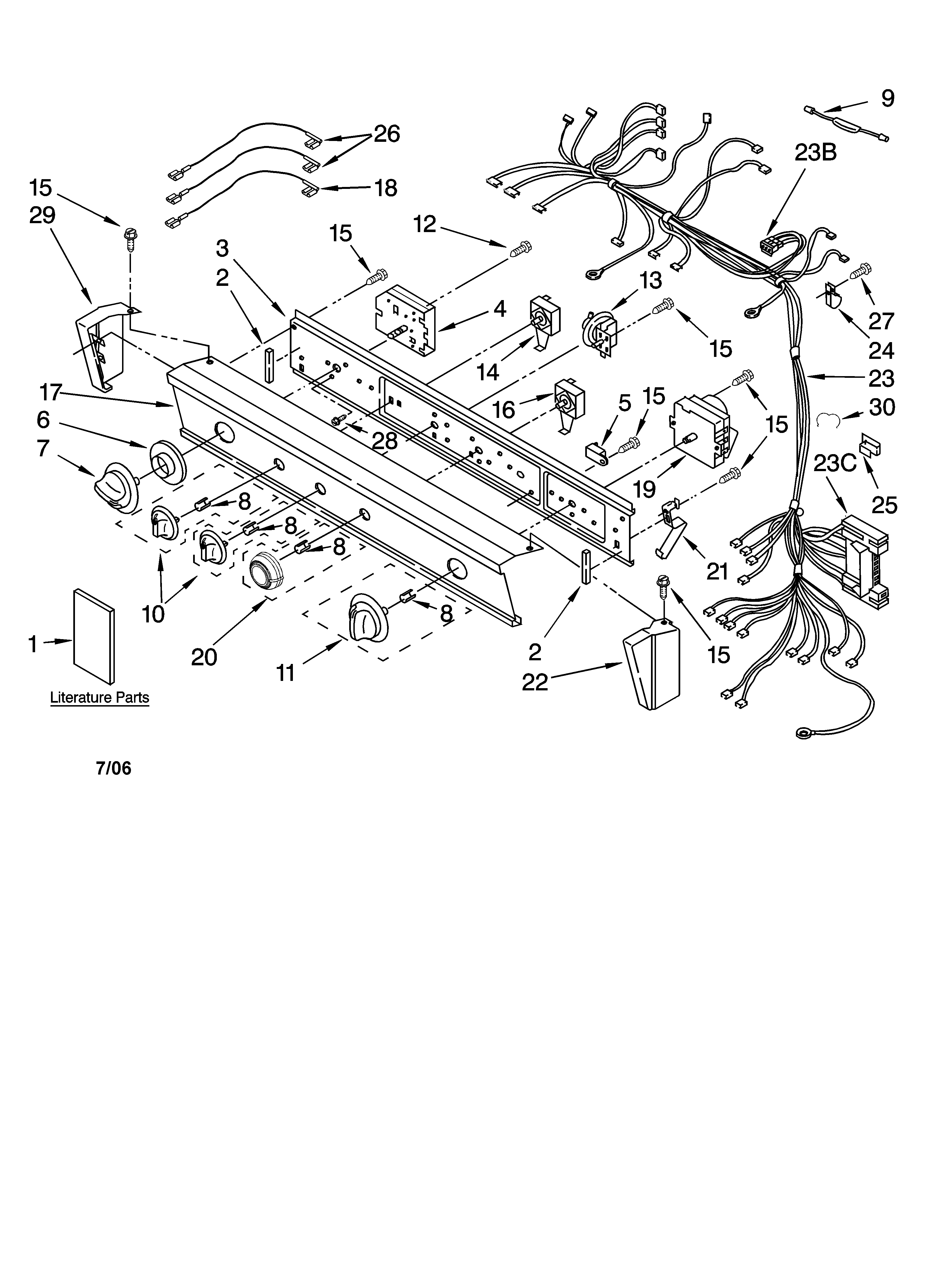 Washer/dryer control panel parts