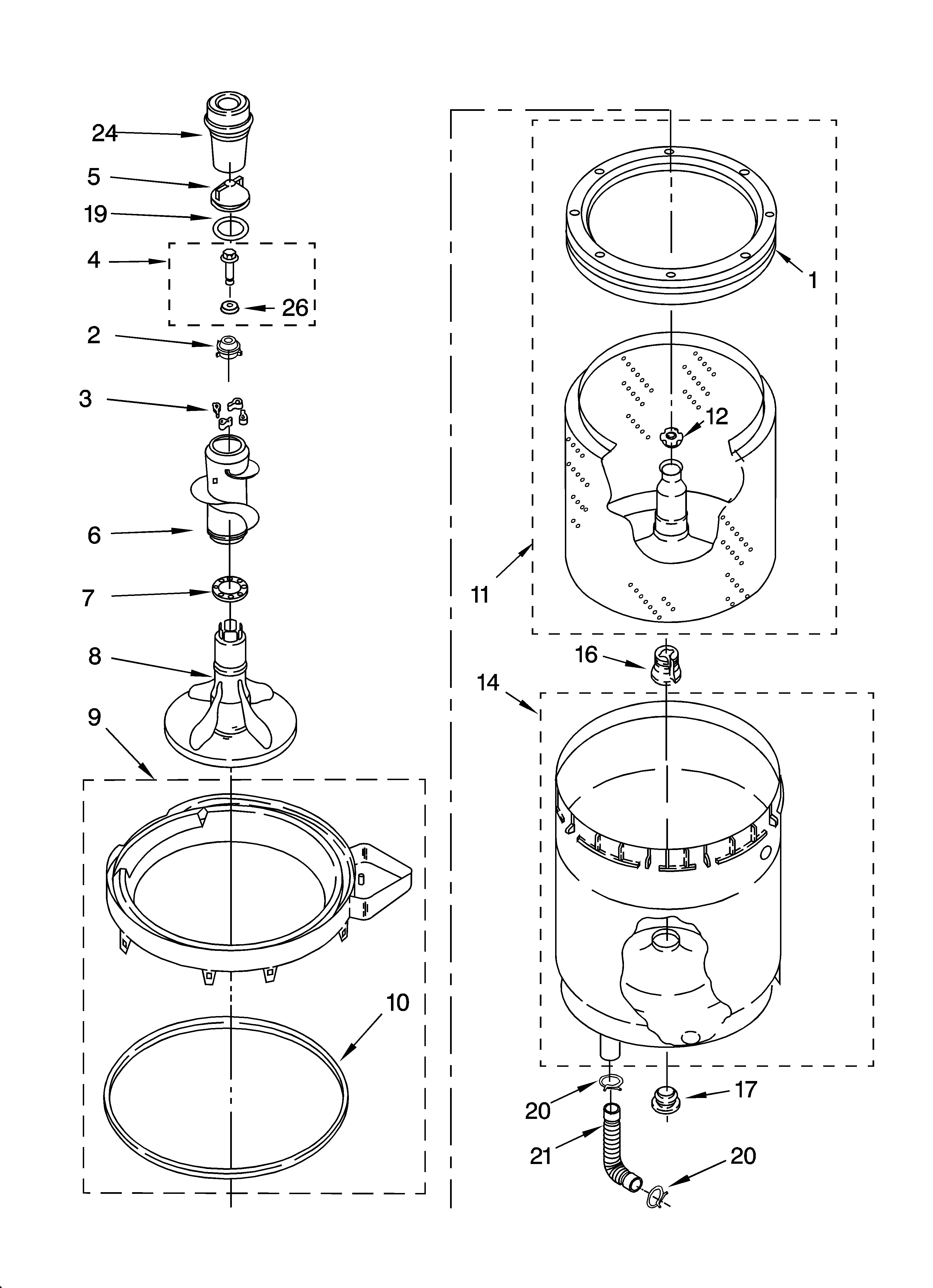 Agitator, basket and tub parts