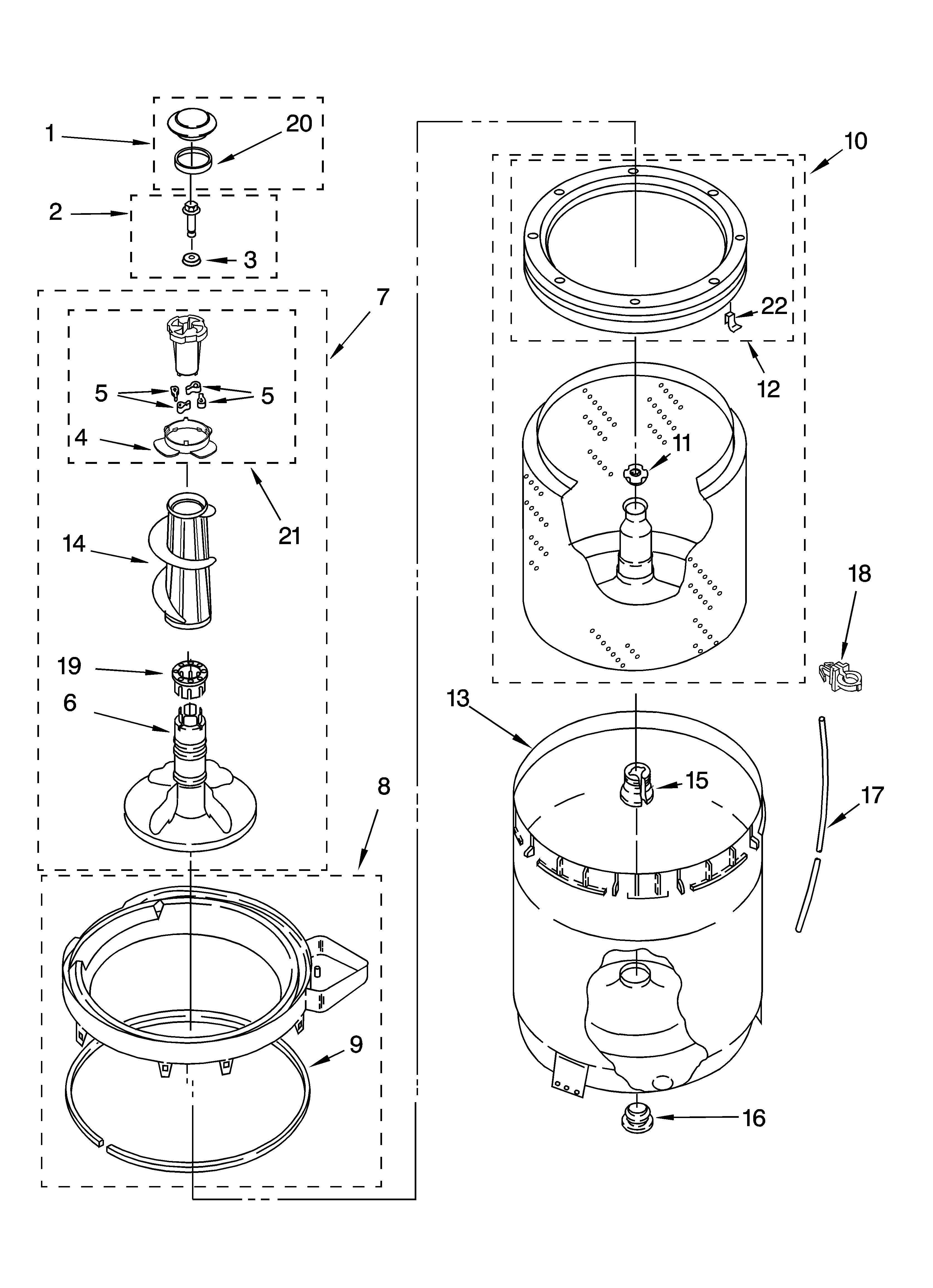 Agitator, basket and tub parts