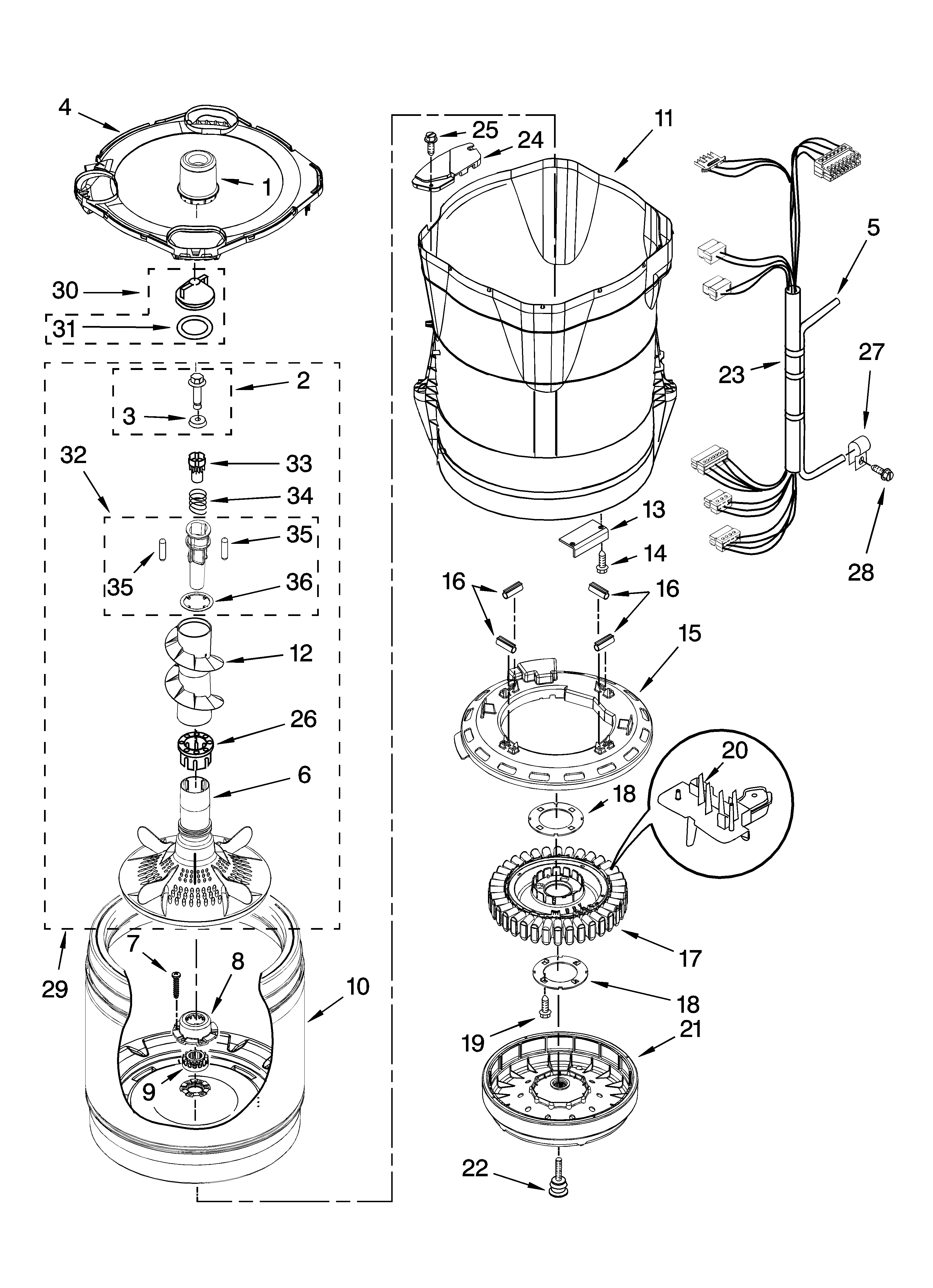 Motor, basket and tub parts