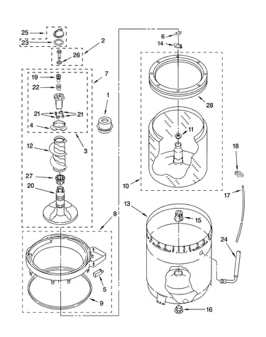 Agitator, basket and tub parts