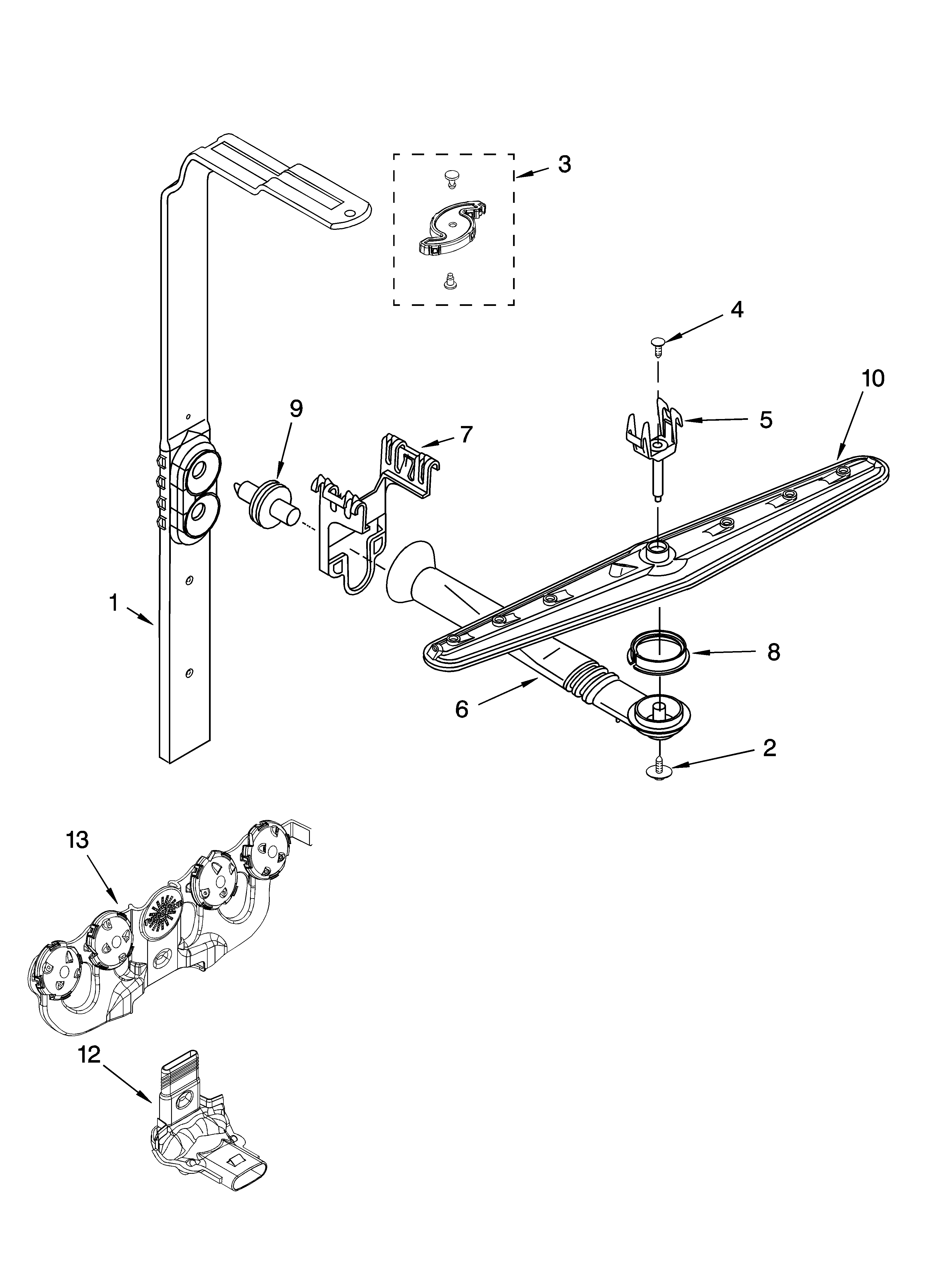 Upper wash and rinse parts
