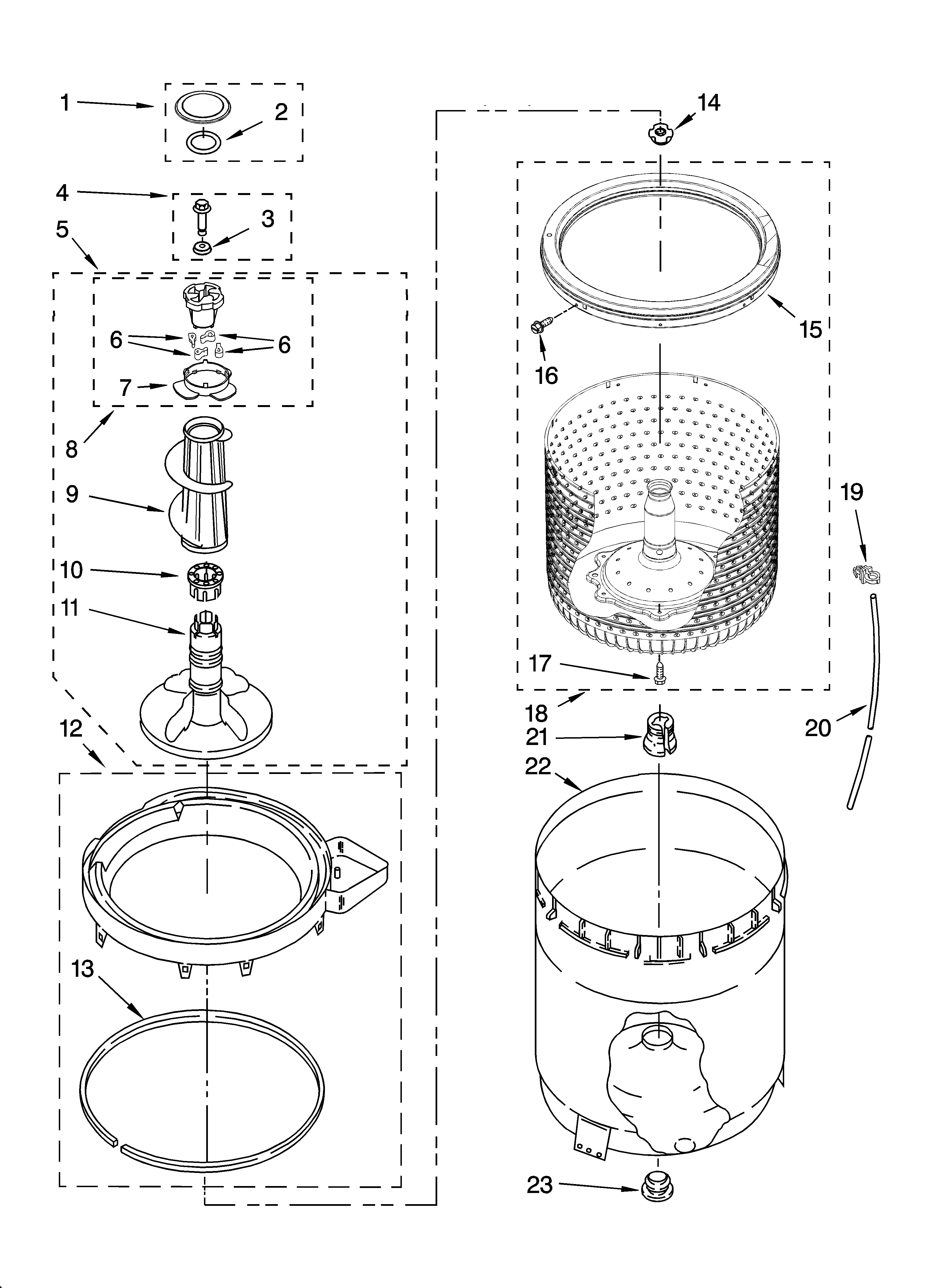 Agitator, basket and tub parts