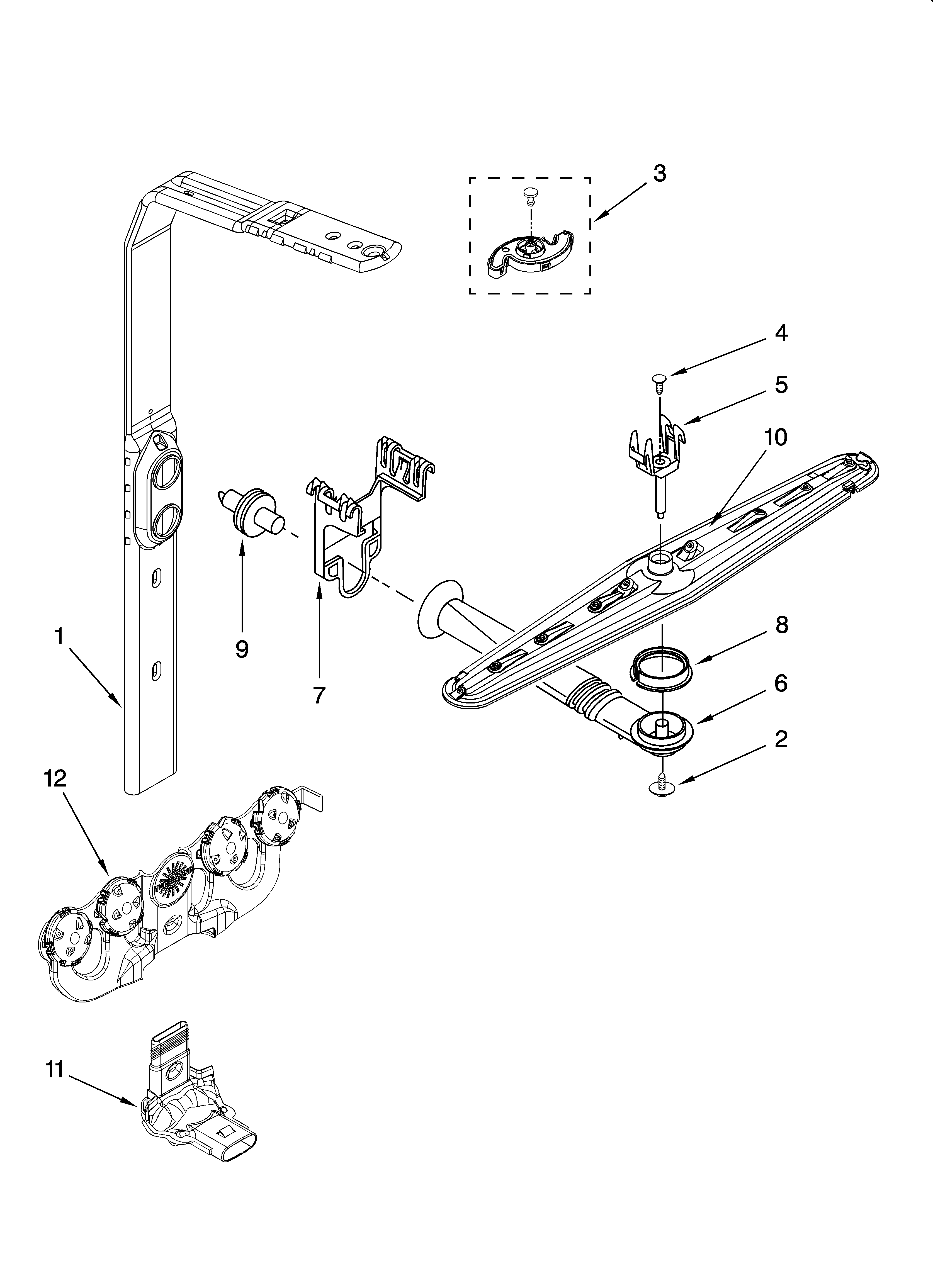 Upper wash and rinse parts
