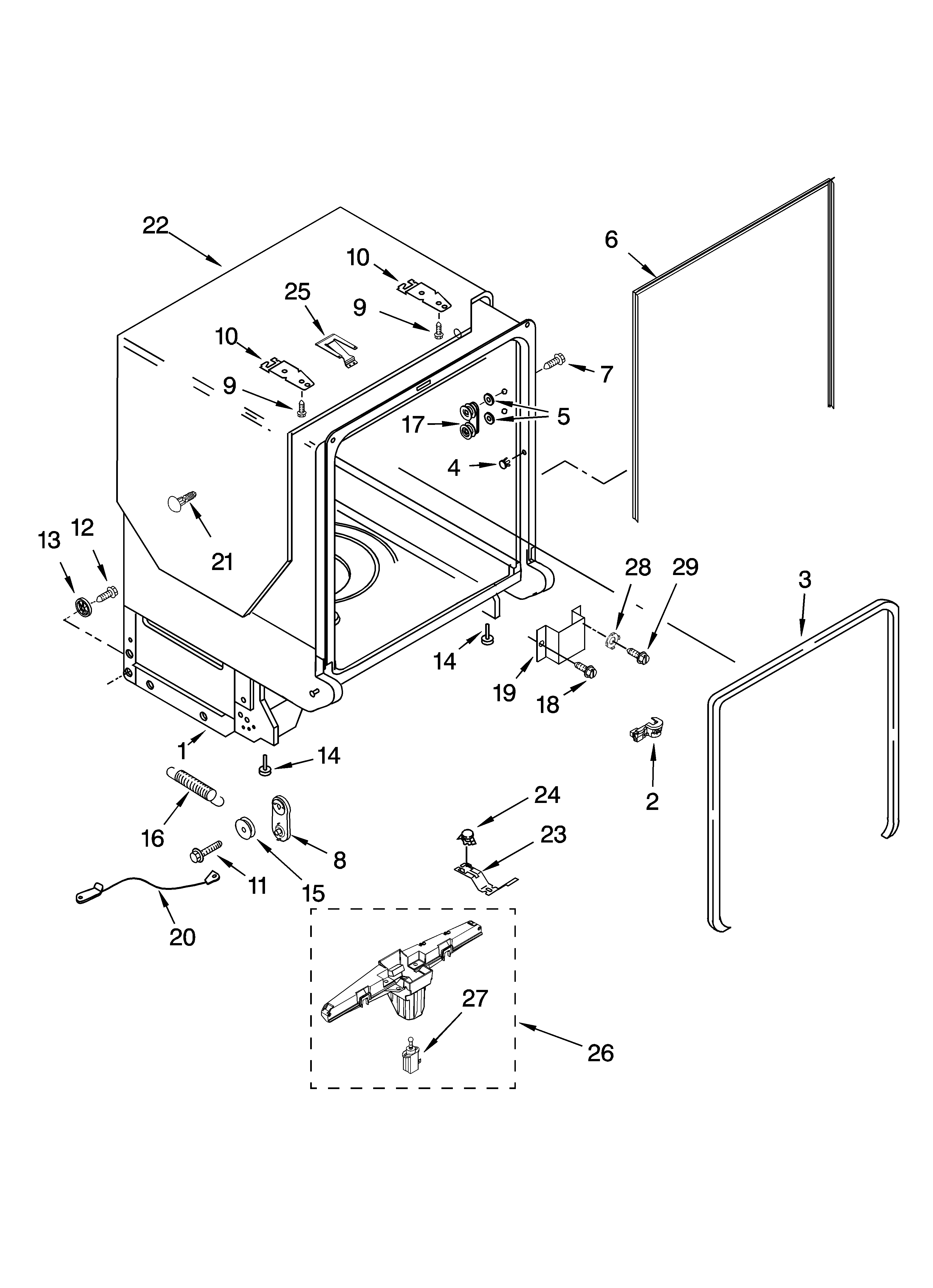 Tub and frame parts