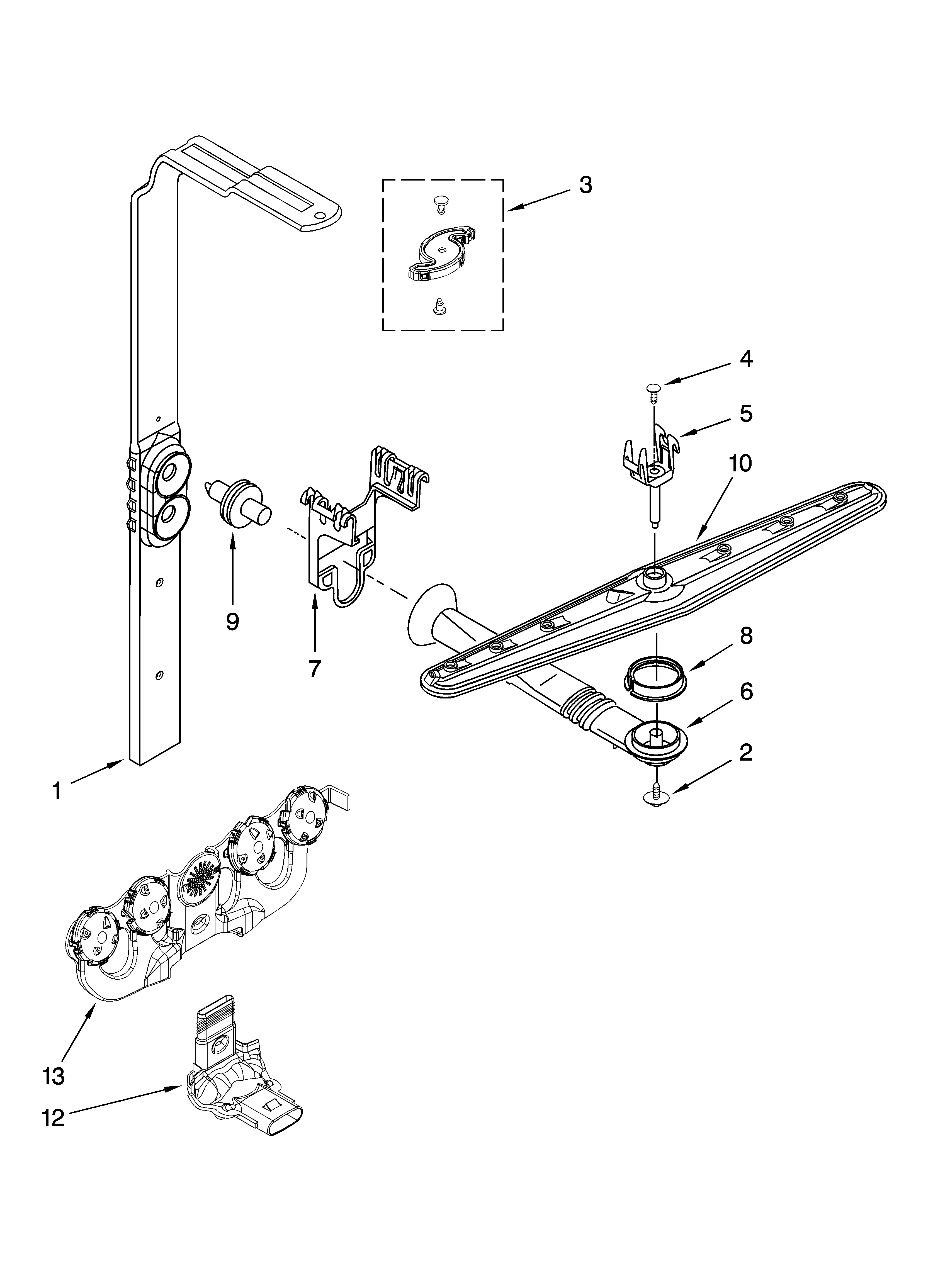 Upper wash and rinse parts