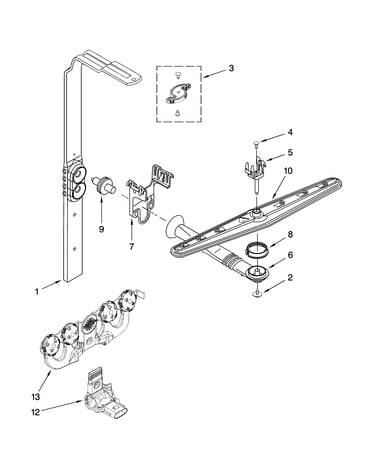 Upper wash and rinse parts