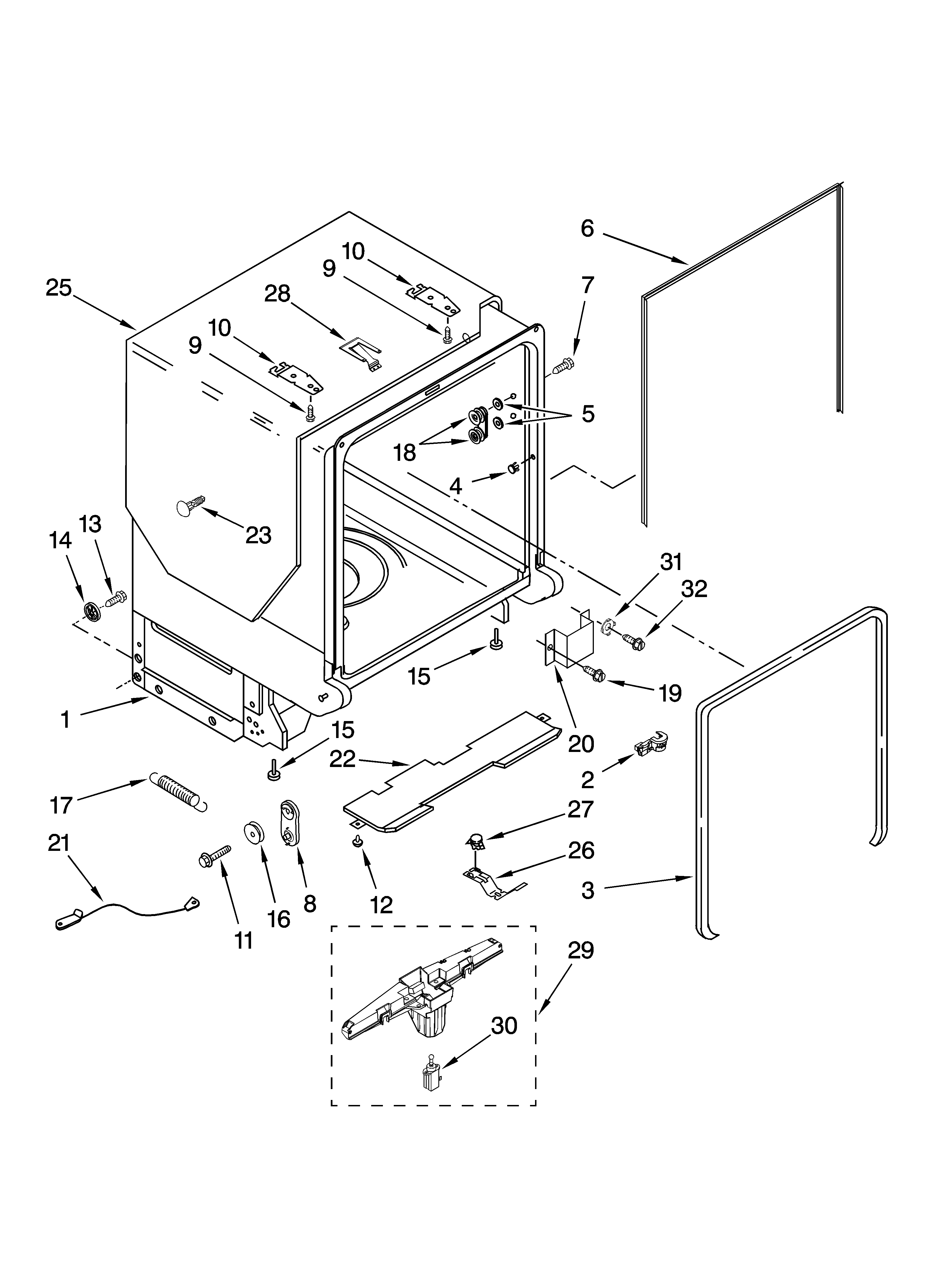 Tub and frame parts