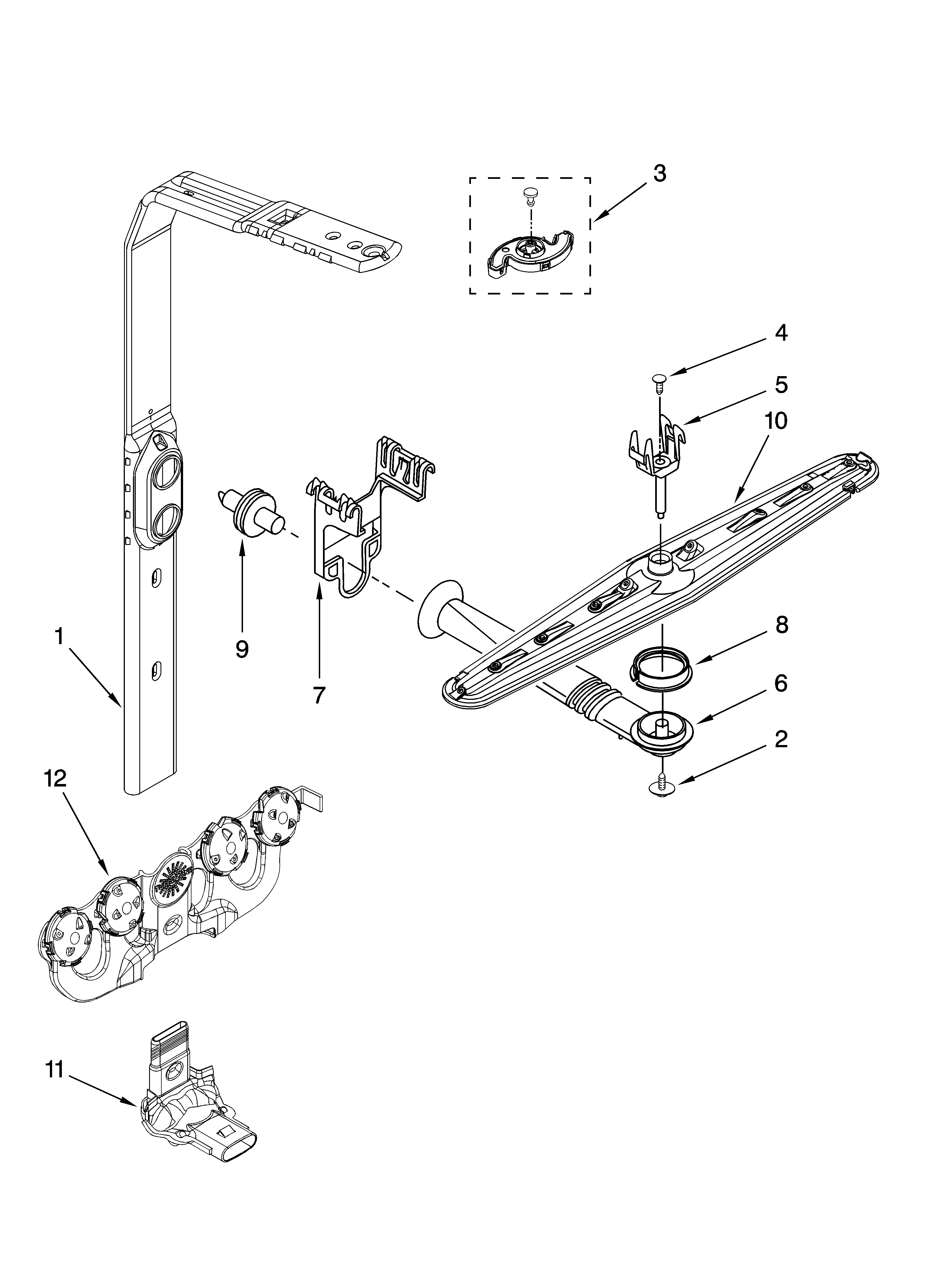 Upper wash and rinse parts