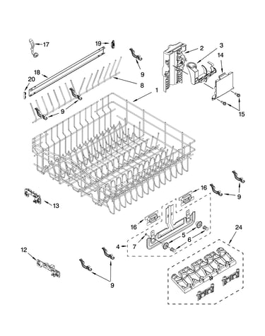 Upper rack and track parts