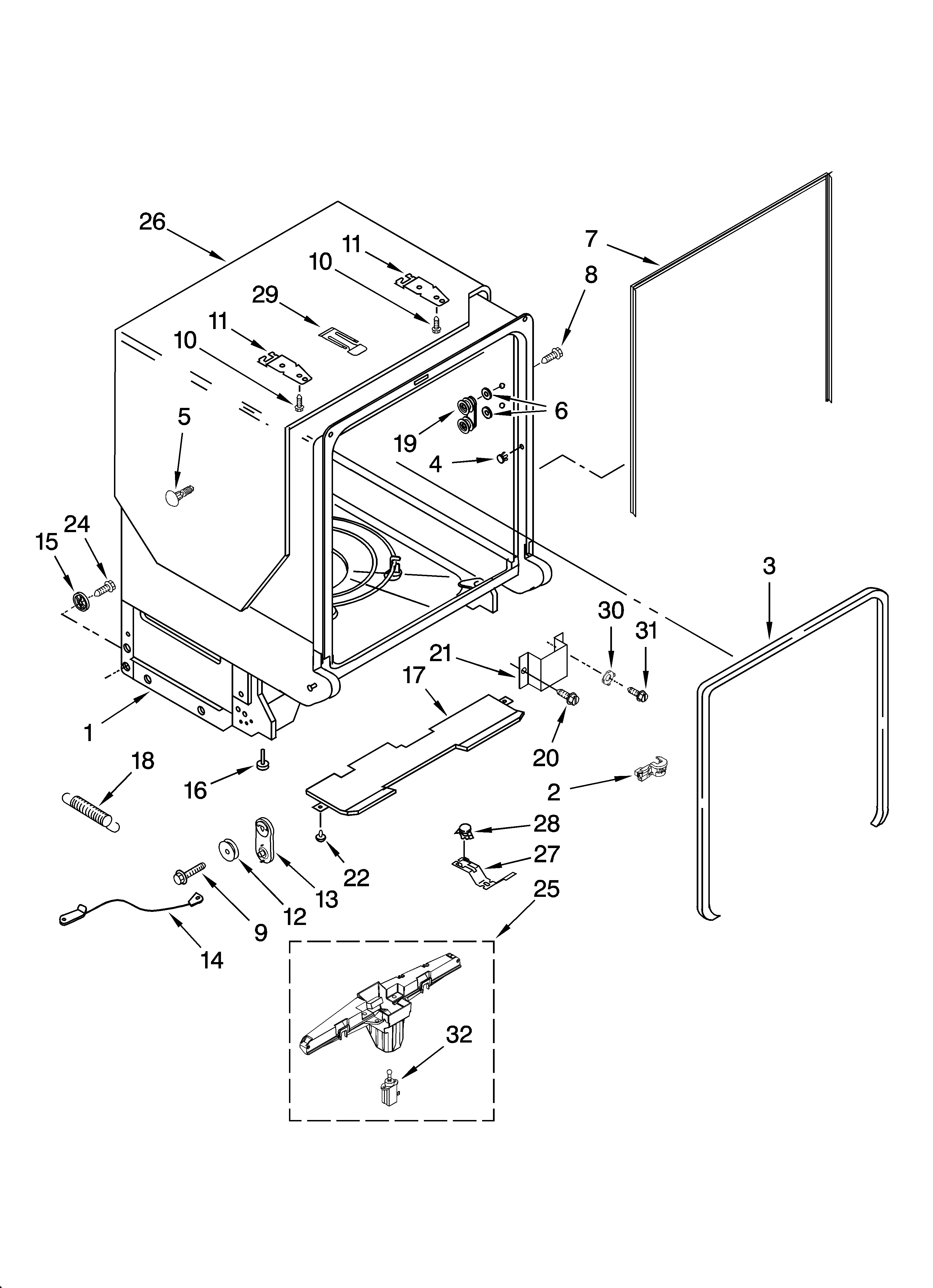 Tub and frame parts