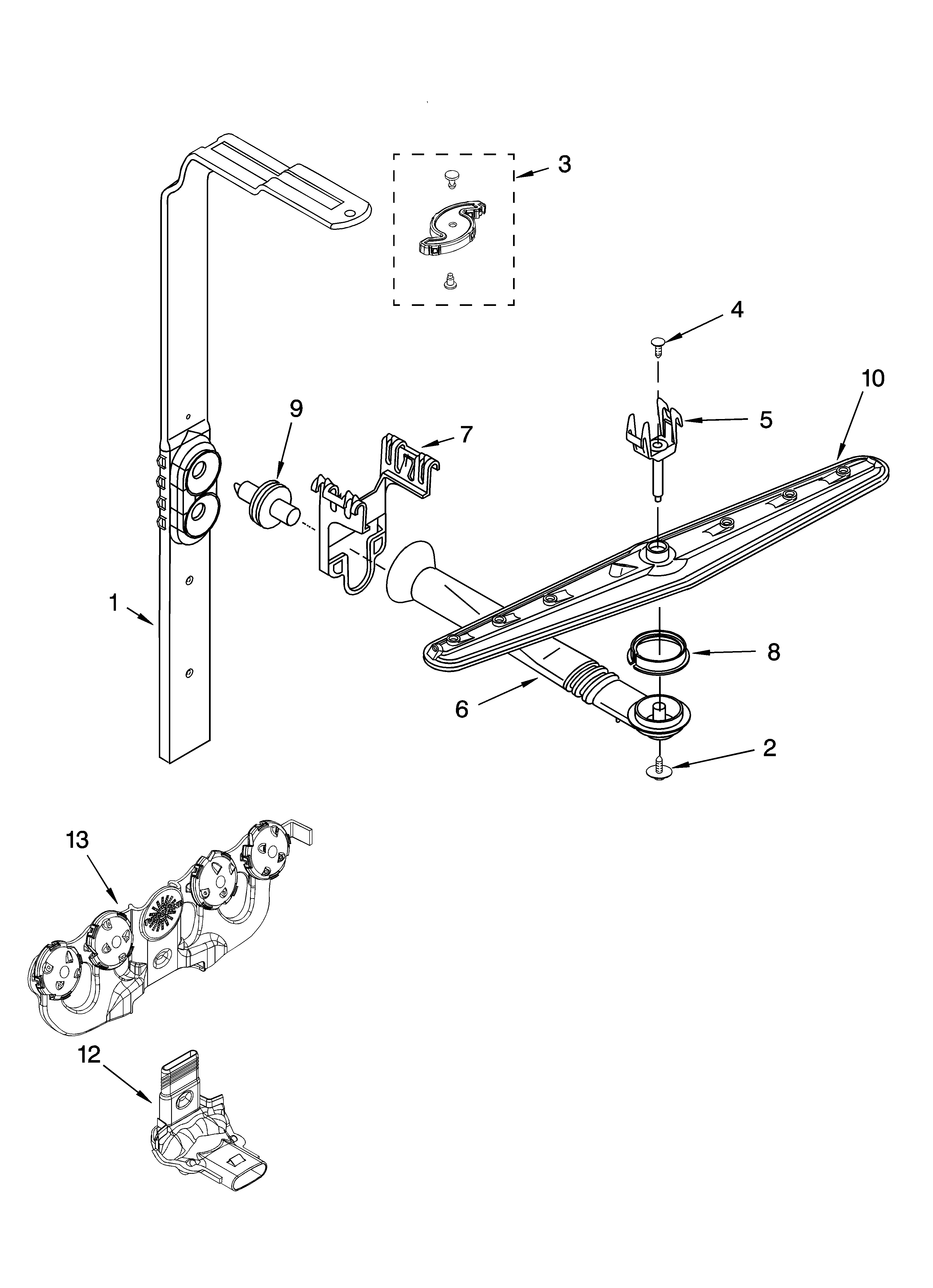 Upper wash and rinse parts