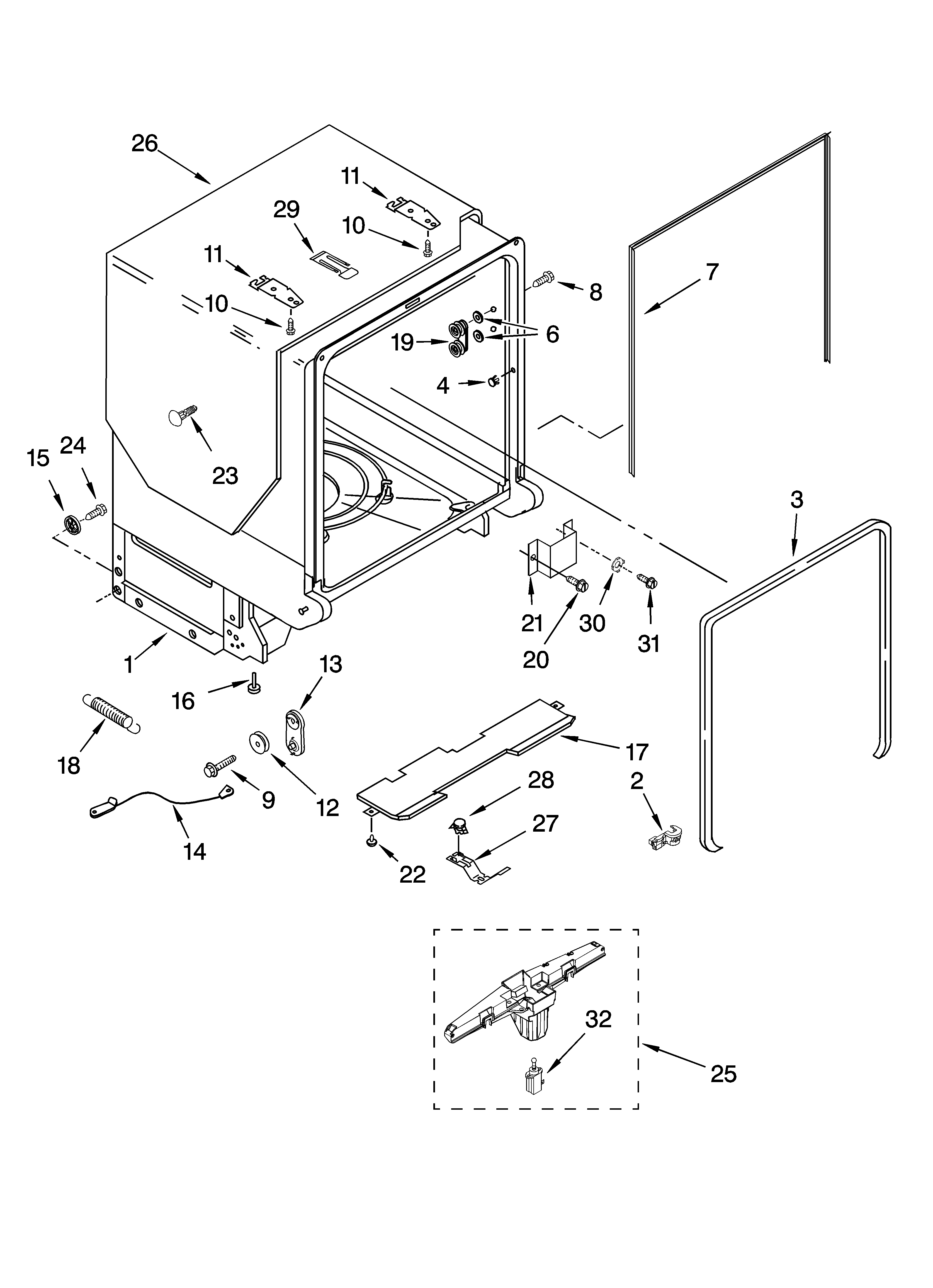 Tub and frame parts